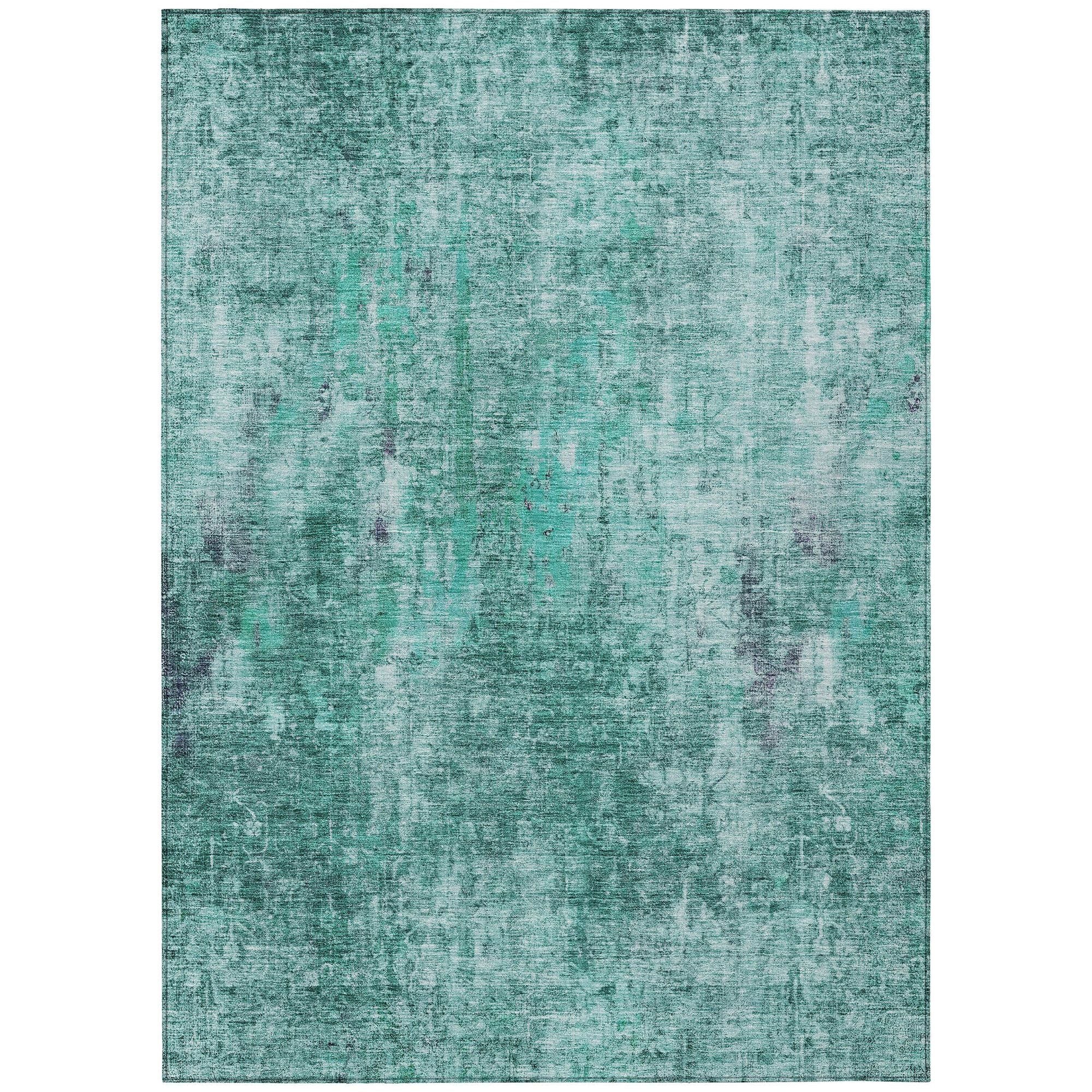 Machine Washable Teal Rug - Indoor / Outdoor - Kids / Pet Friendly Abstract Print Rug