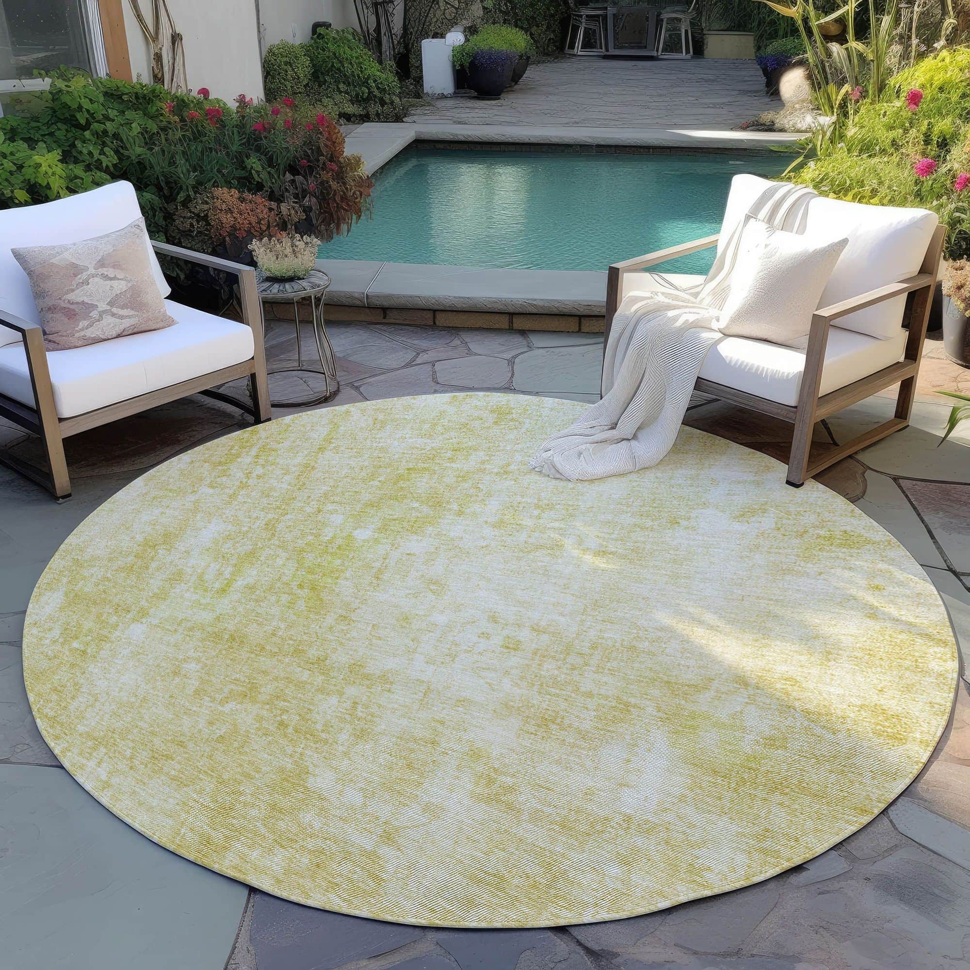 Machine Washable Gold Rug - Indoor / Outdoor - Kids / Pet Friendly Abstract Print Rug
