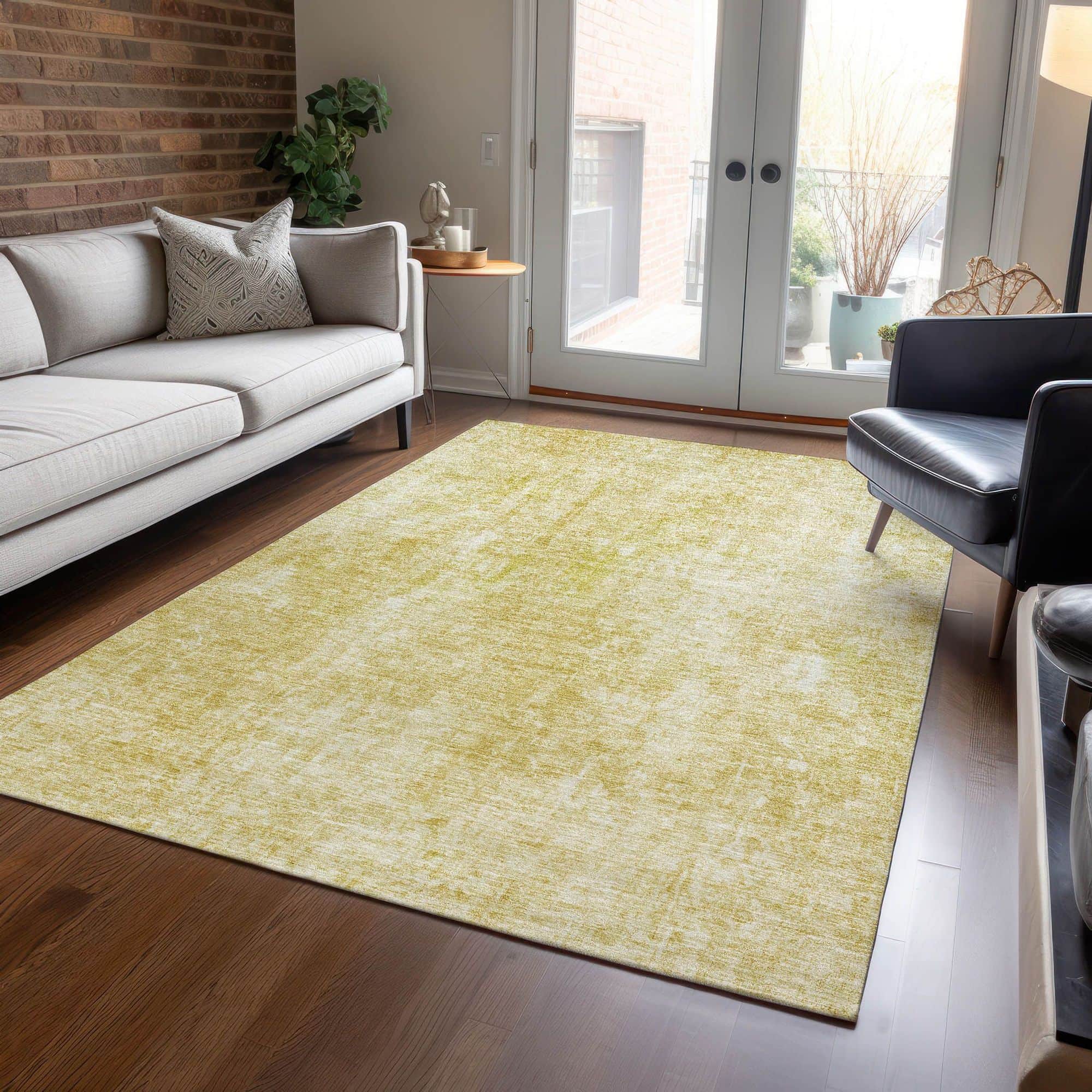 Machine Washable Gold Rug - Indoor / Outdoor - Kids / Pet Friendly Abstract Print Rug