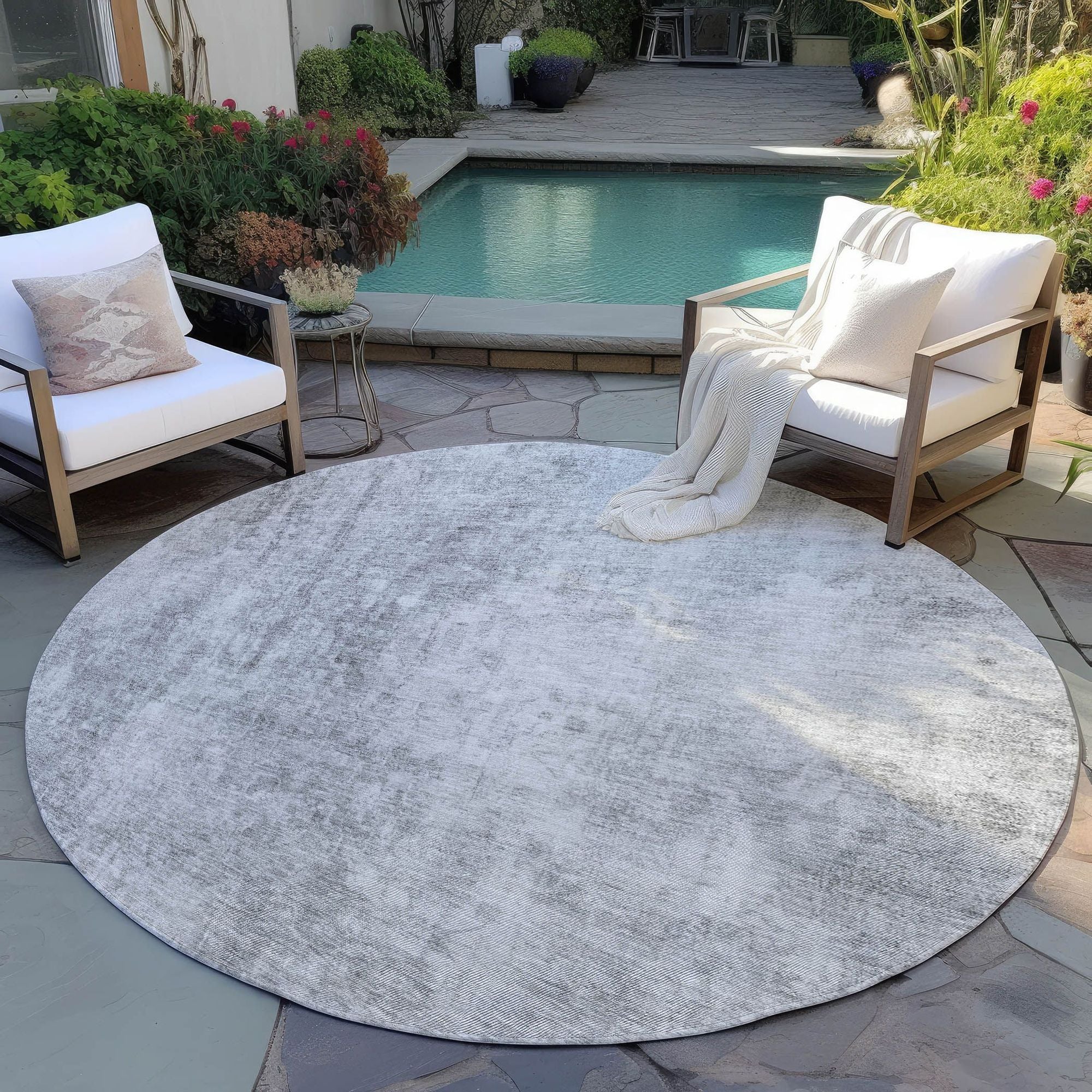 Machine Washable Gray Rug - Indoor / Outdoor - Kids / Pet Friendly Abstract Print Rug
