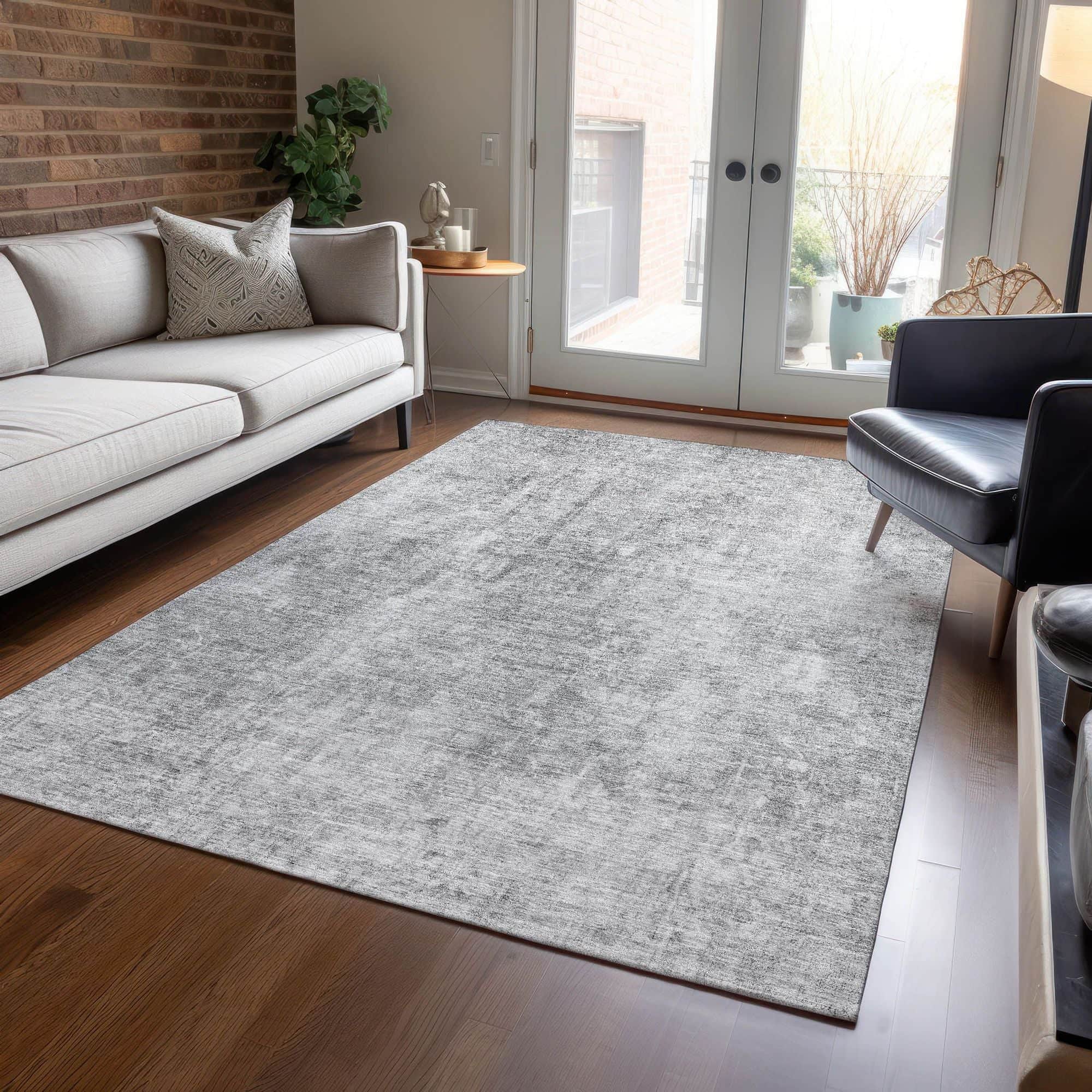 Machine Washable Gray Rug - Indoor / Outdoor - Kids / Pet Friendly Abstract Print Rug