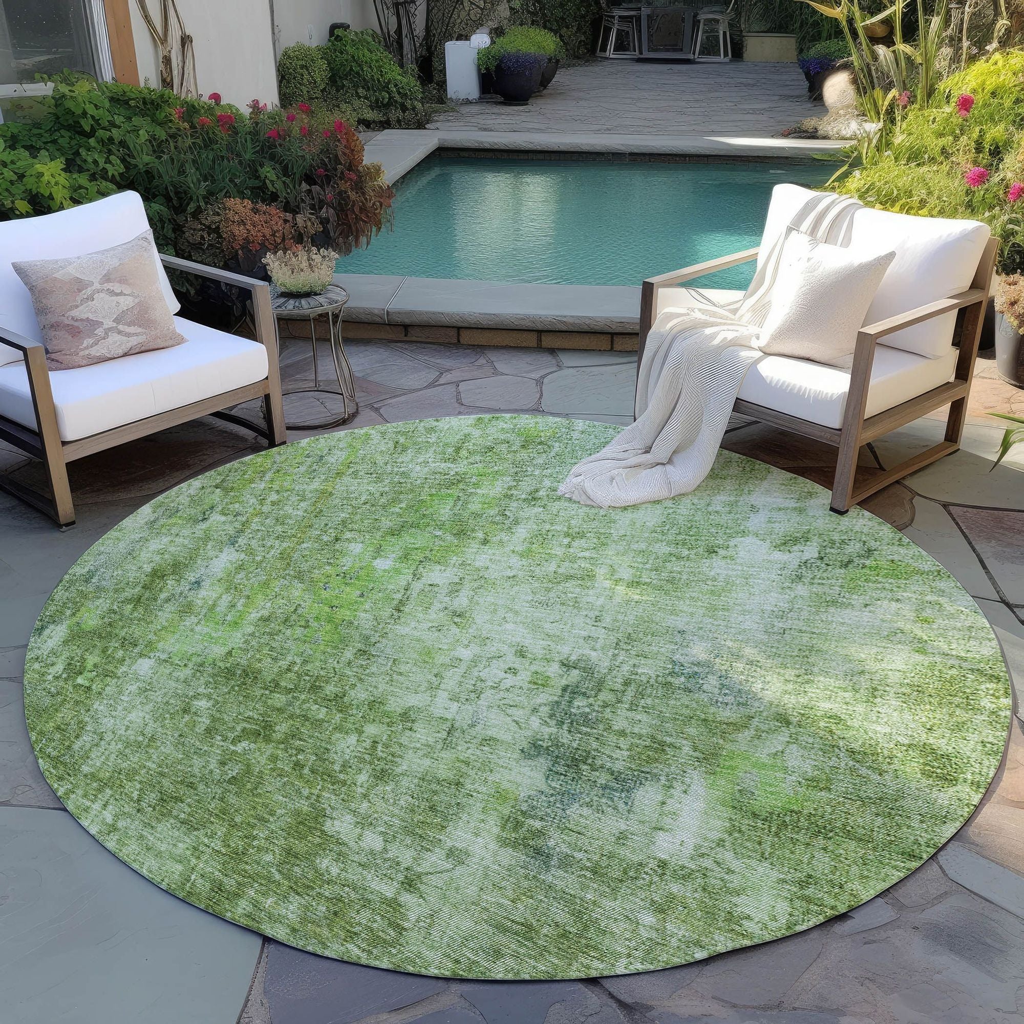 Machine Washable Olive Green Rug - Indoor / Outdoor - Kids / Pet Friendly Abstract Print Rug