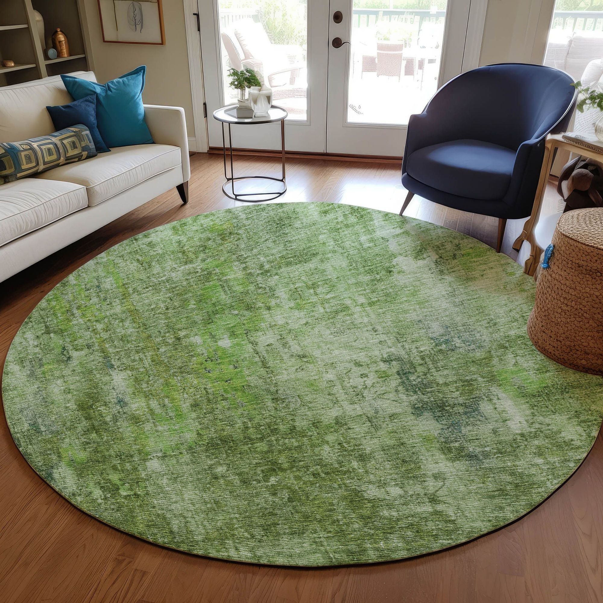 Machine Washable Olive Green Rug - Indoor / Outdoor - Kids / Pet Friendly Abstract Print Rug