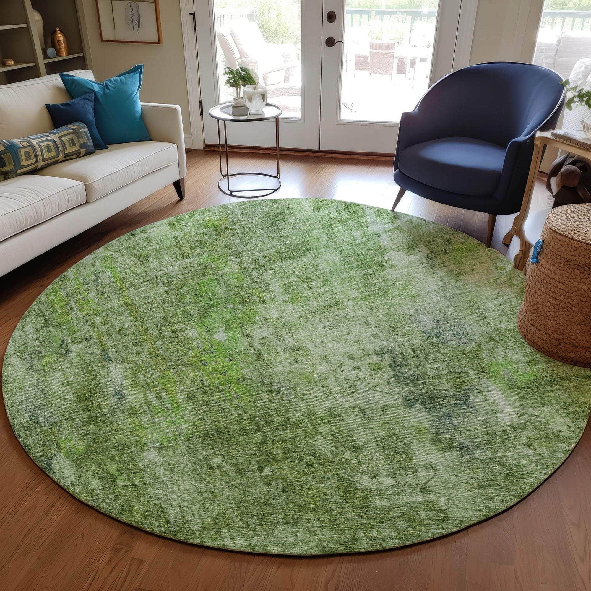 Machine Washable Olive Green Rug - Indoor / Outdoor - Kids / Pet Friendly Abstract Print Rug