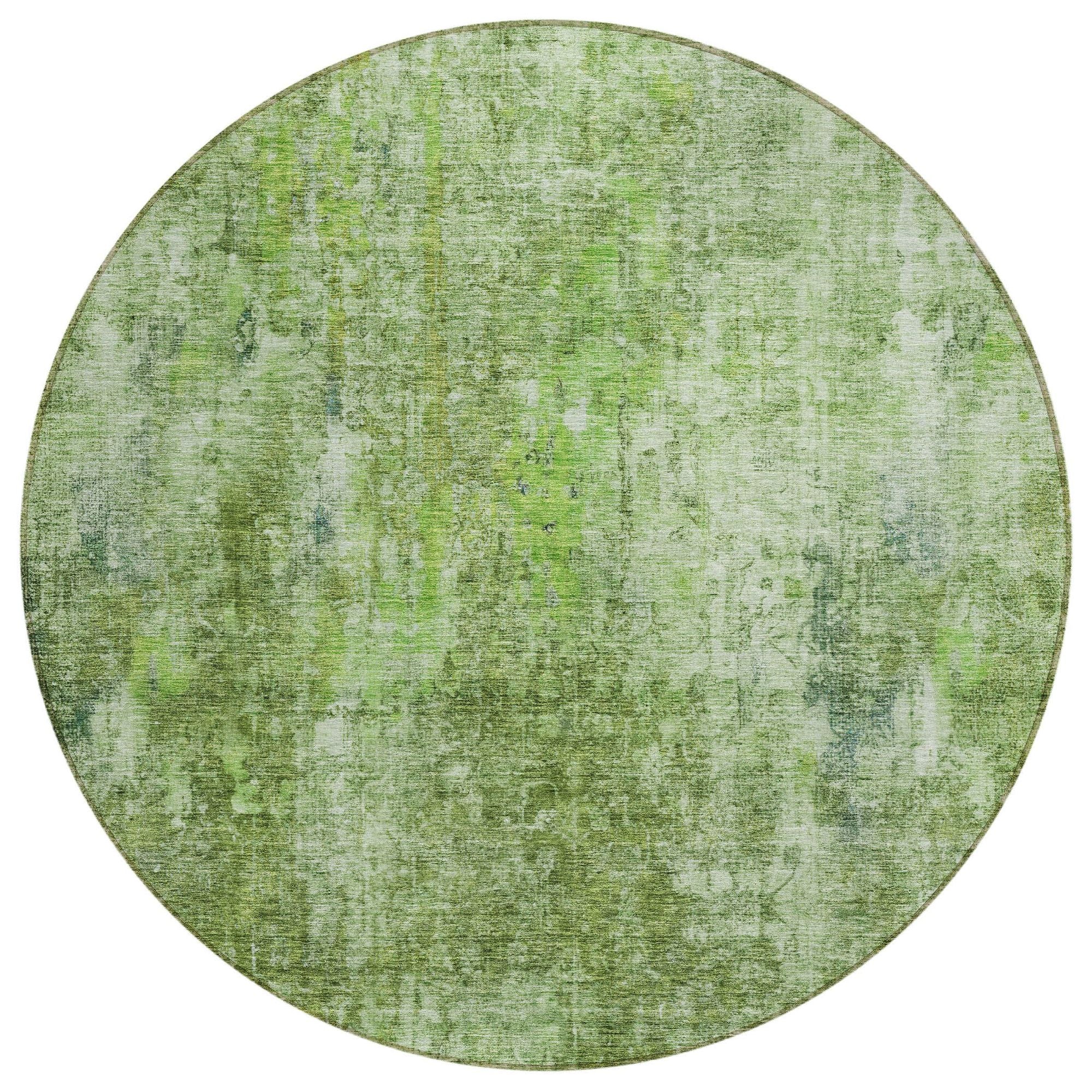 Machine Washable Olive Green Rug - Indoor / Outdoor - Kids / Pet Friendly Abstract Print Rug