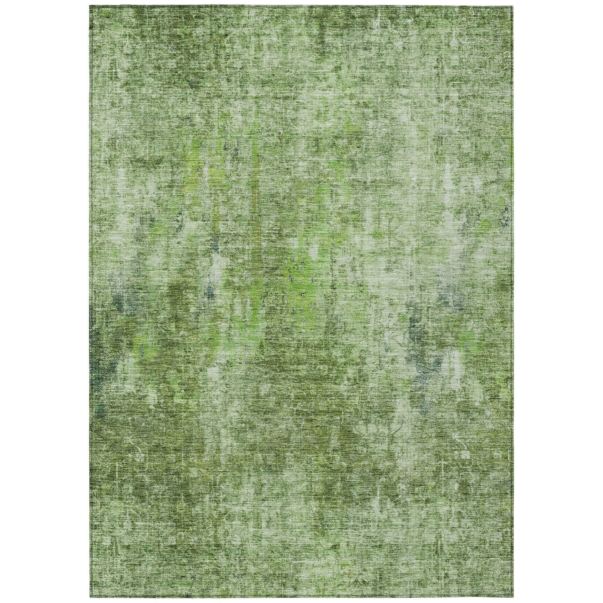 Machine Washable Olive Green Rug - Indoor / Outdoor - Kids / Pet Friendly Abstract Print Rug