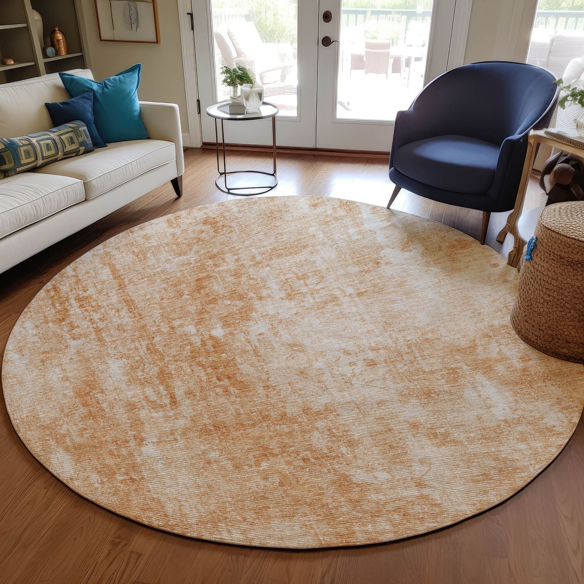 Machine Washable Terracotta Orange Rug - Indoor / Outdoor - Kids / Pet Friendly Abstract Print Rug