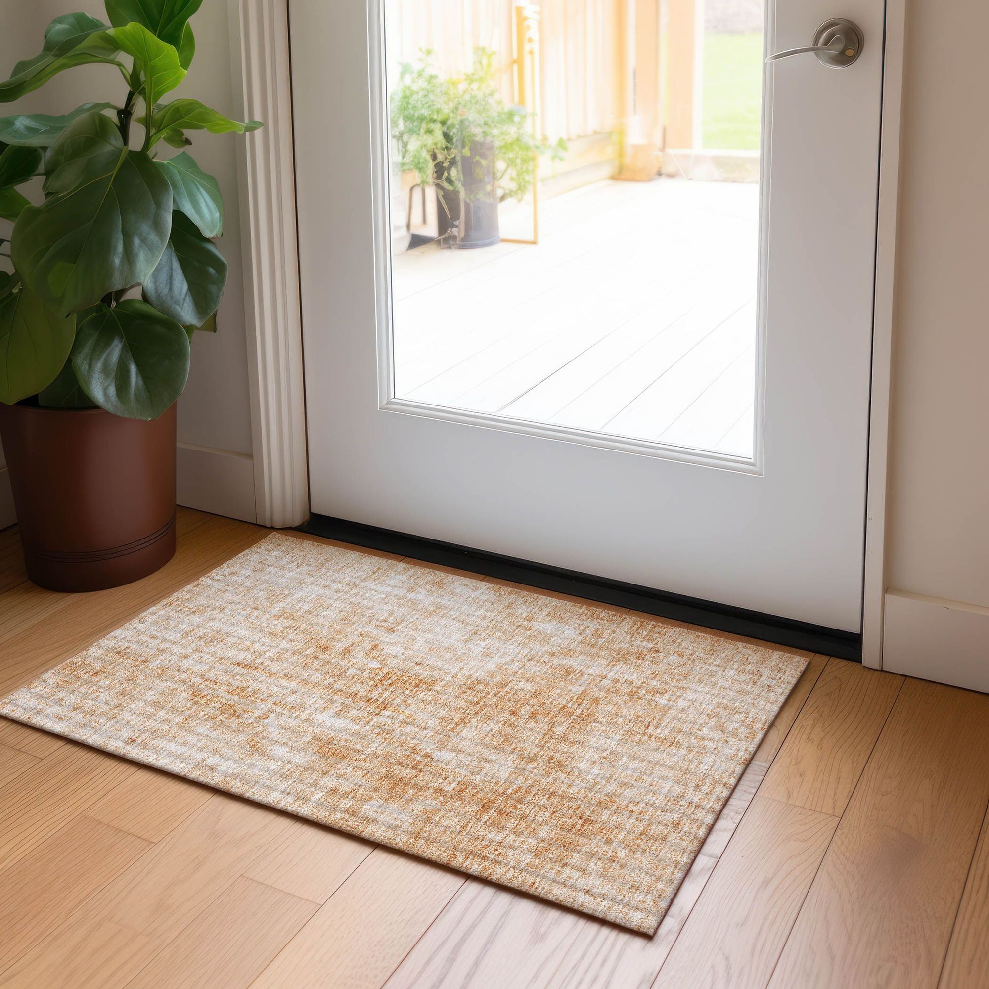 Machine Washable Terracotta Orange Rug - Indoor / Outdoor - Kids / Pet Friendly Abstract Print Rug