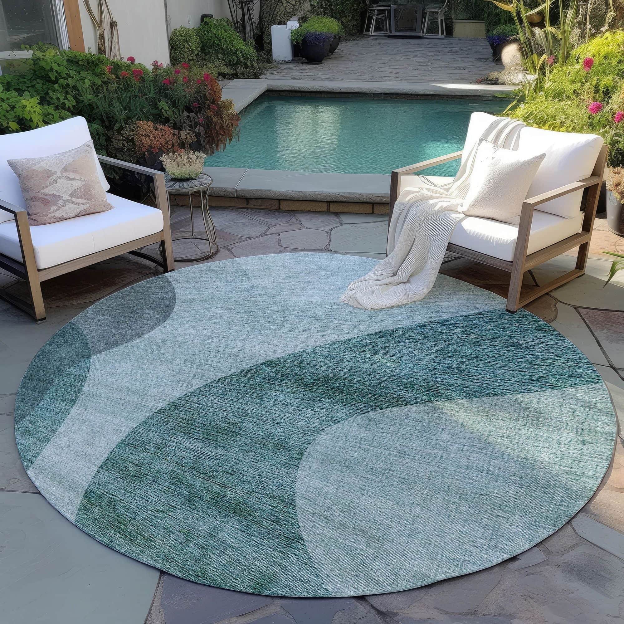 Machine Washable Green Rug - Indoor / Outdoor - Kids / Pet Friendly Art Deco Print Rug