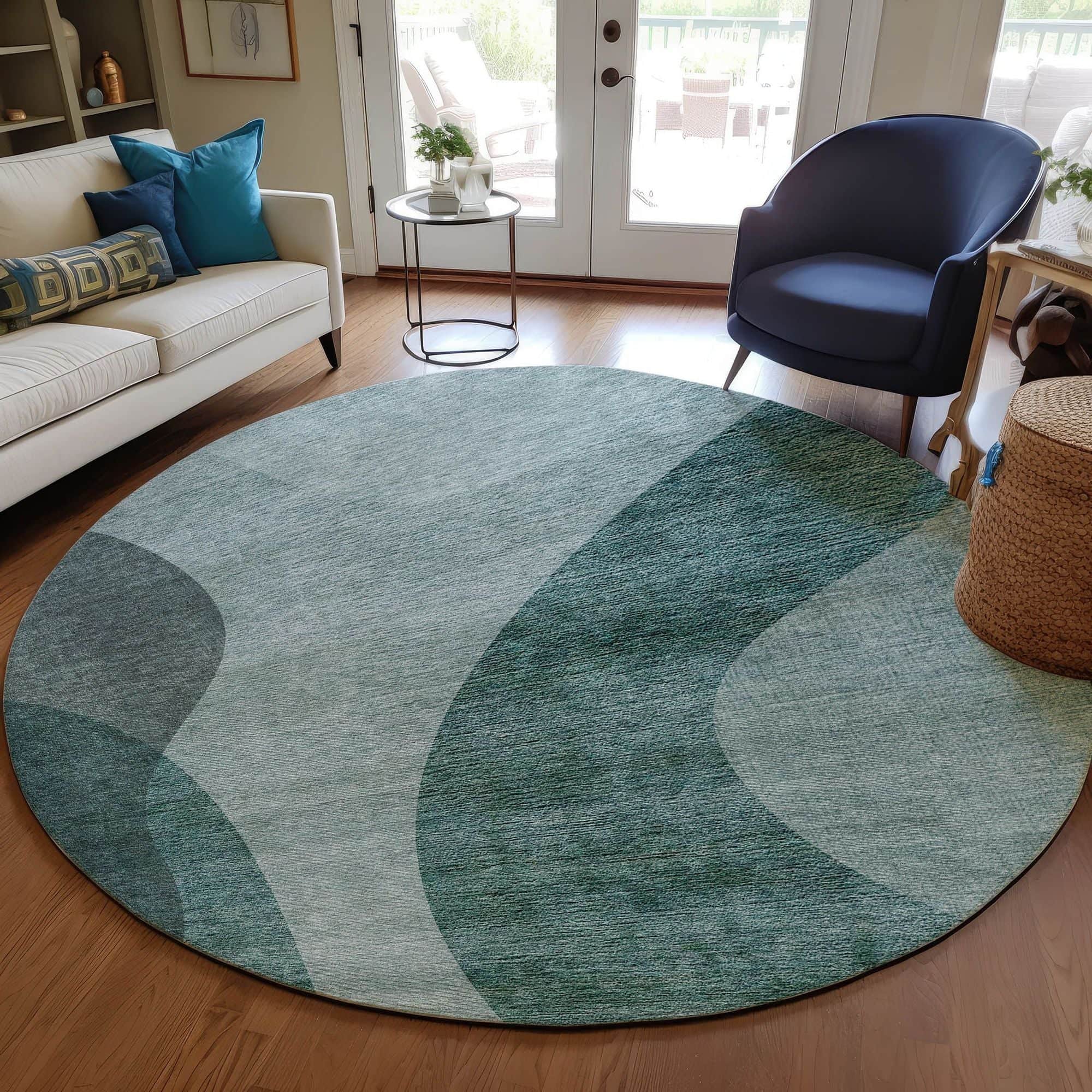 Machine Washable Green Rug - Indoor / Outdoor - Kids / Pet Friendly Art Deco Print Rug