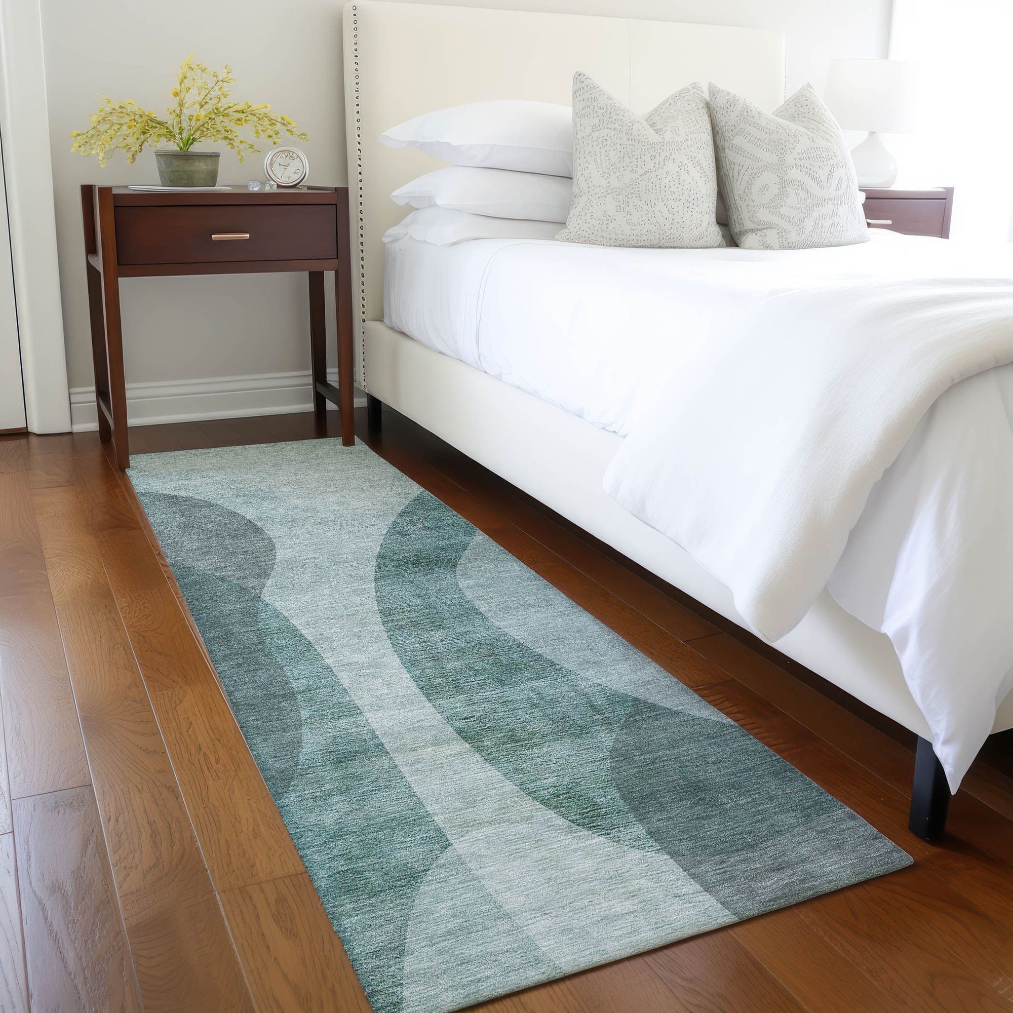 Machine Washable Green Rug - Indoor / Outdoor - Kids / Pet Friendly Art Deco Print Rug