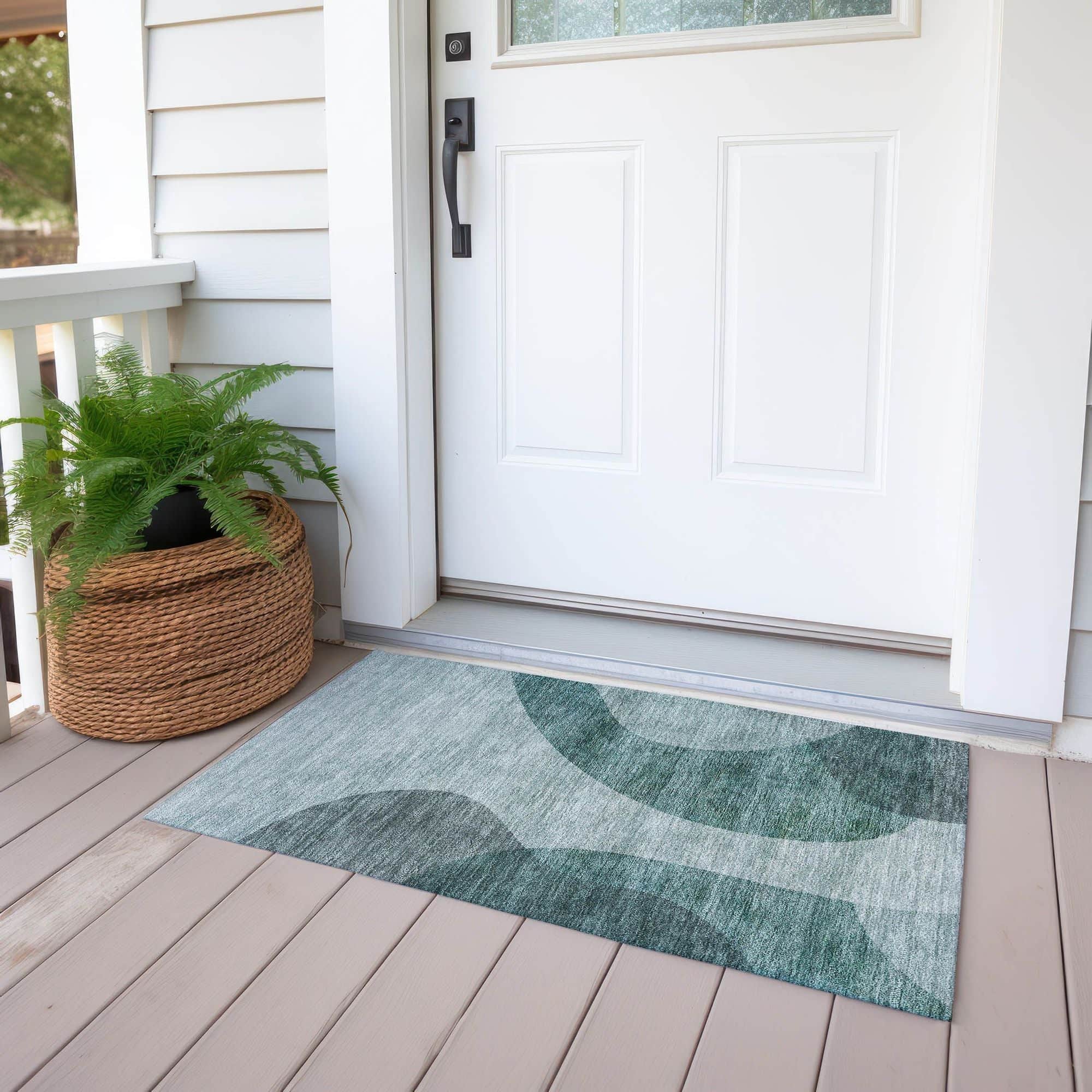 Machine Washable Green Rug - Indoor / Outdoor - Kids / Pet Friendly Art Deco Print Rug