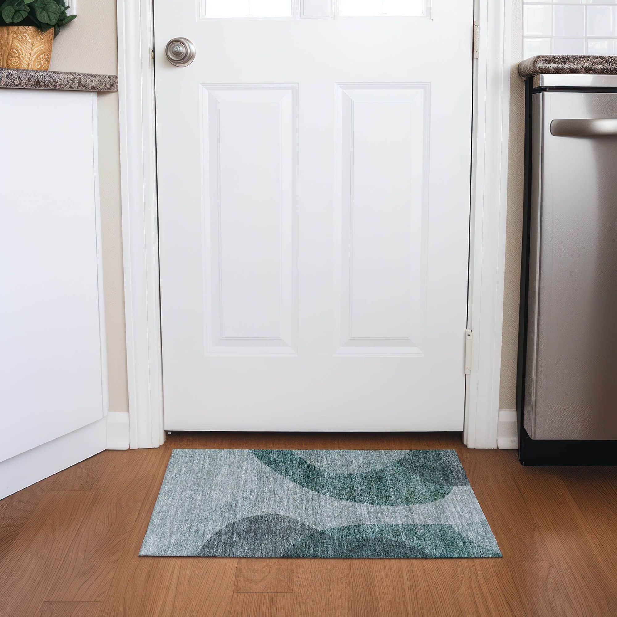 Machine Washable Green Rug - Indoor / Outdoor - Kids / Pet Friendly Art Deco Print Rug