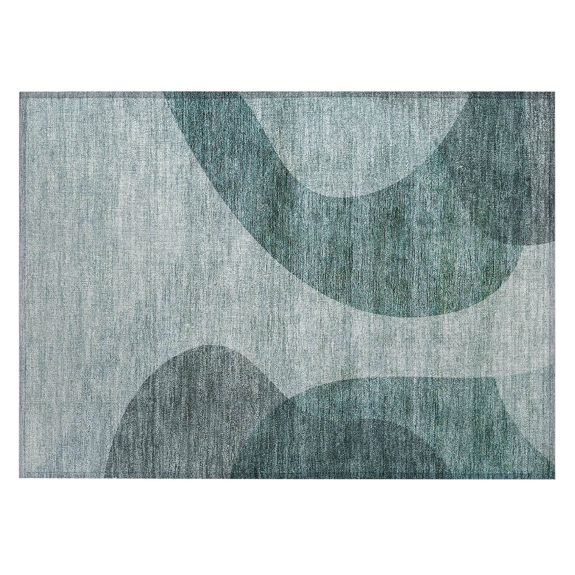 Machine Washable Green Rug - Indoor / Outdoor - Kids / Pet Friendly Art Deco Print Rug