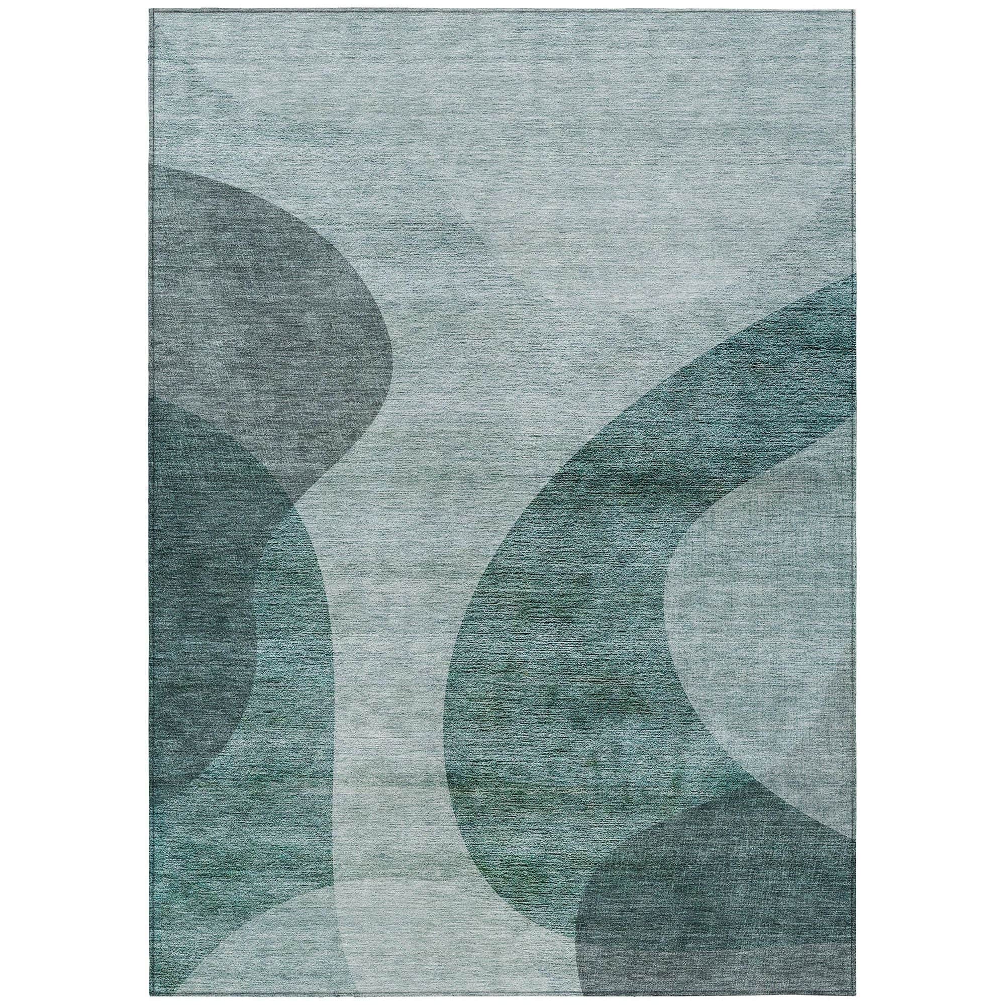 Machine Washable Green Rug - Indoor / Outdoor - Kids / Pet Friendly Art Deco Print Rug