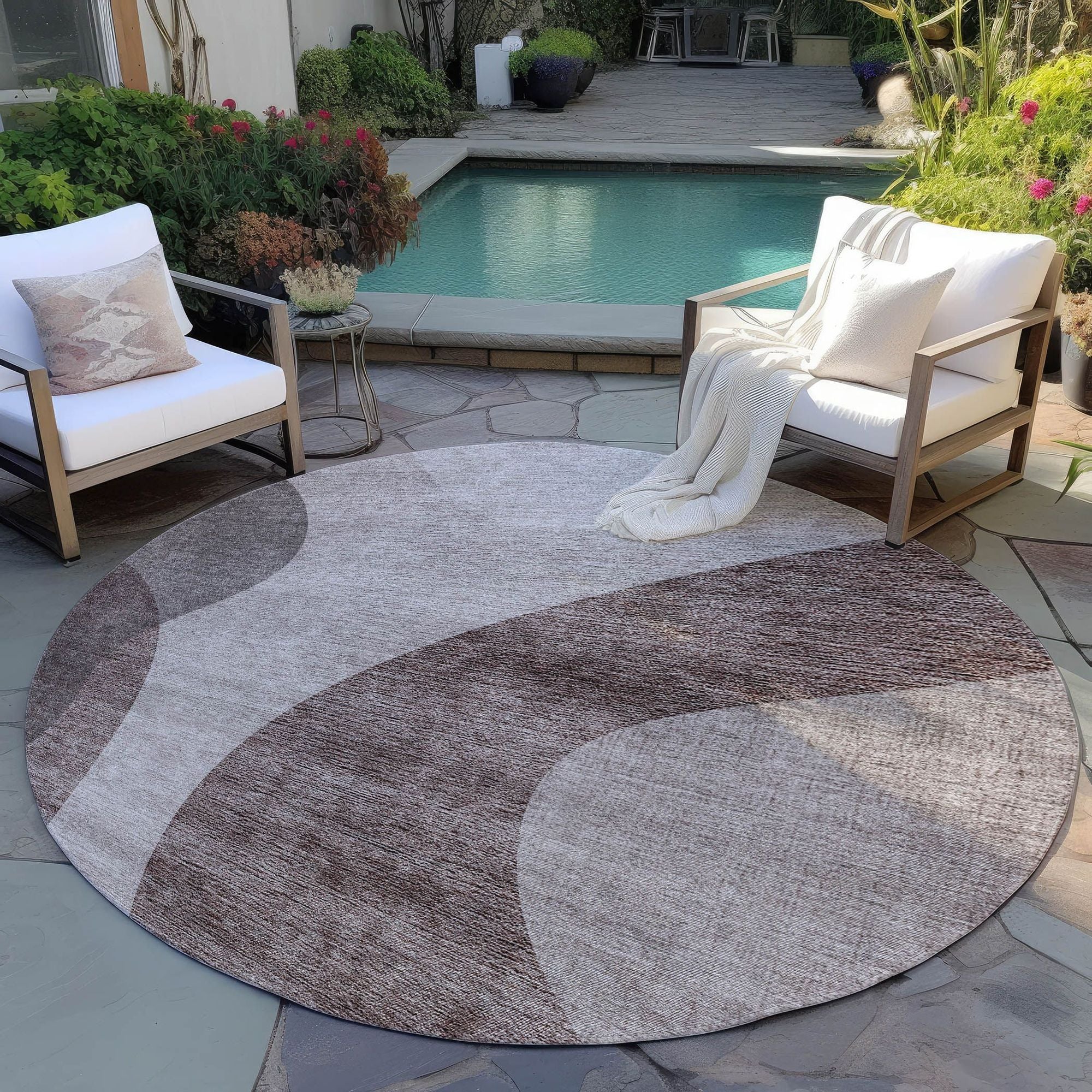 Machine Washable Mocha Brown Rug - Indoor / Outdoor - Kids / Pet Friendly Art Deco Print Rug