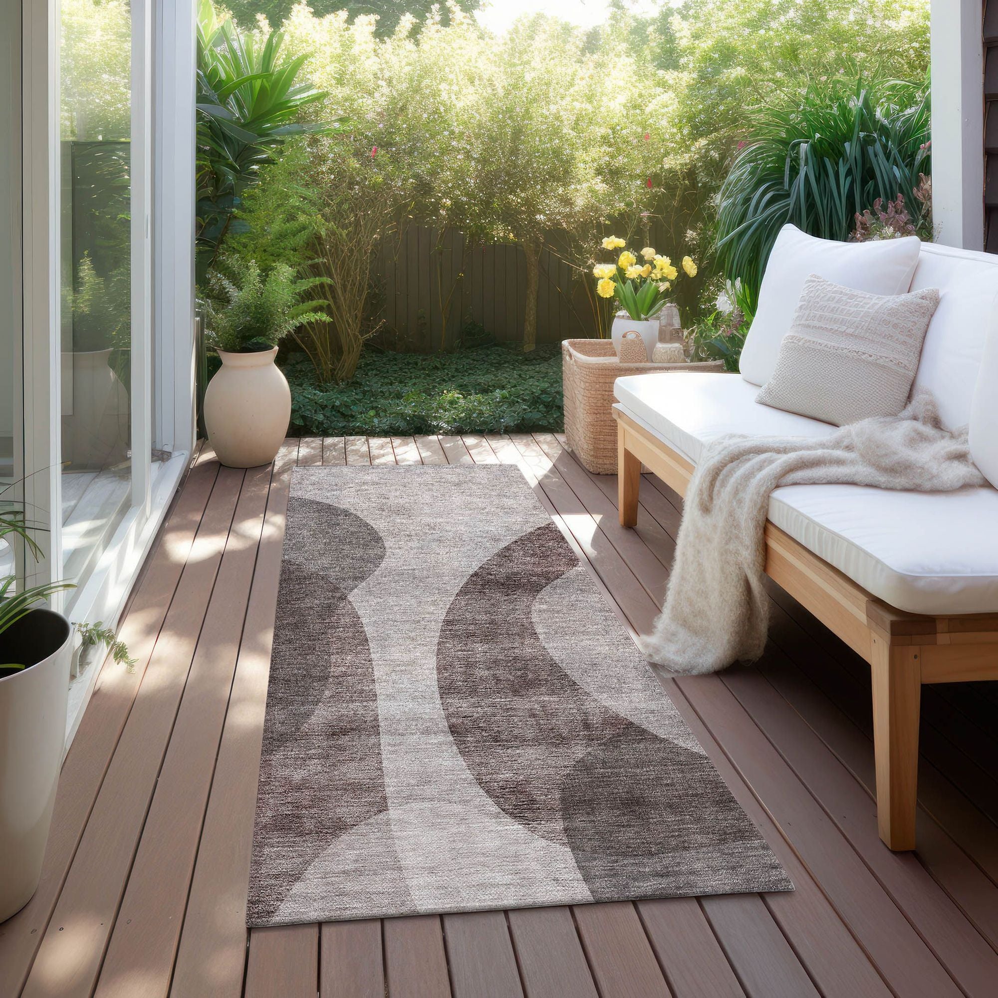 Machine Washable Mocha Brown Rug - Indoor / Outdoor - Kids / Pet Friendly Art Deco Print Rug