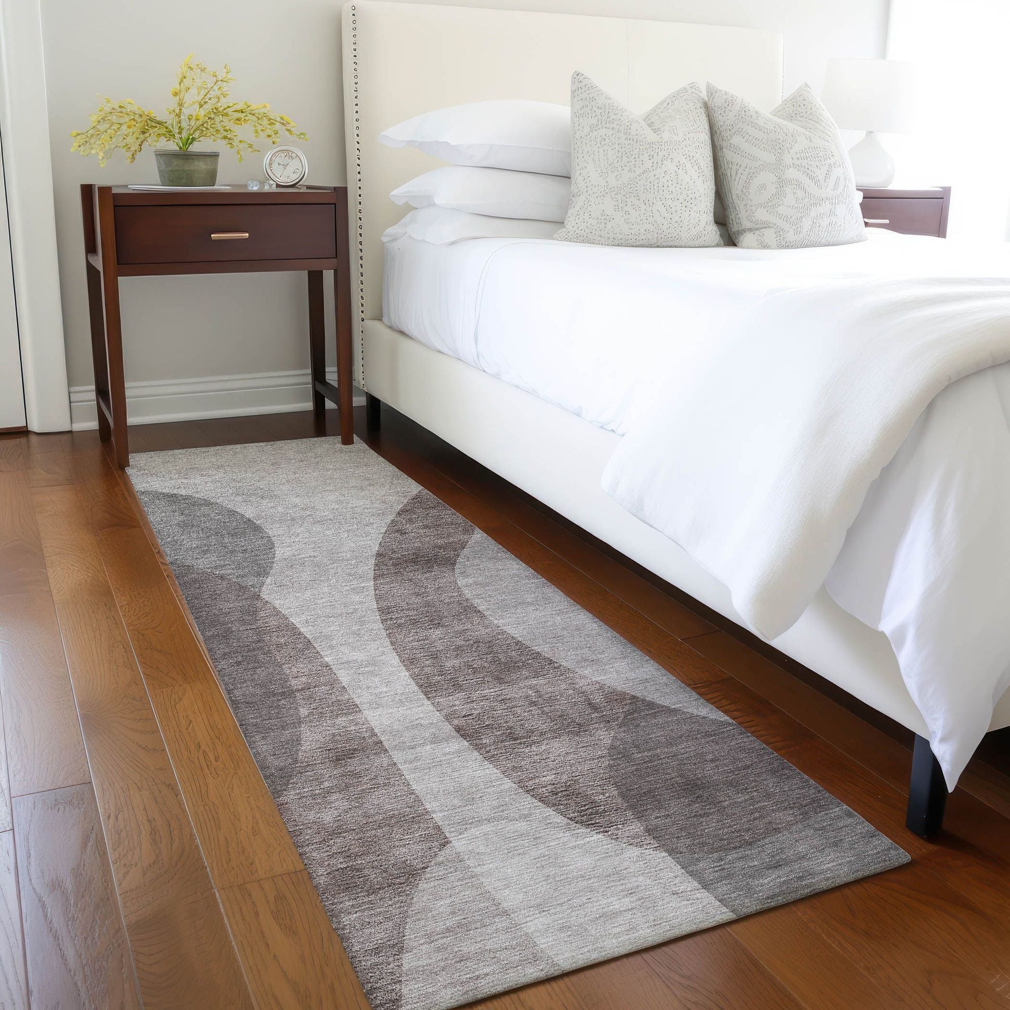 Machine Washable Mocha Brown Rug - Indoor / Outdoor - Kids / Pet Friendly Art Deco Print Rug