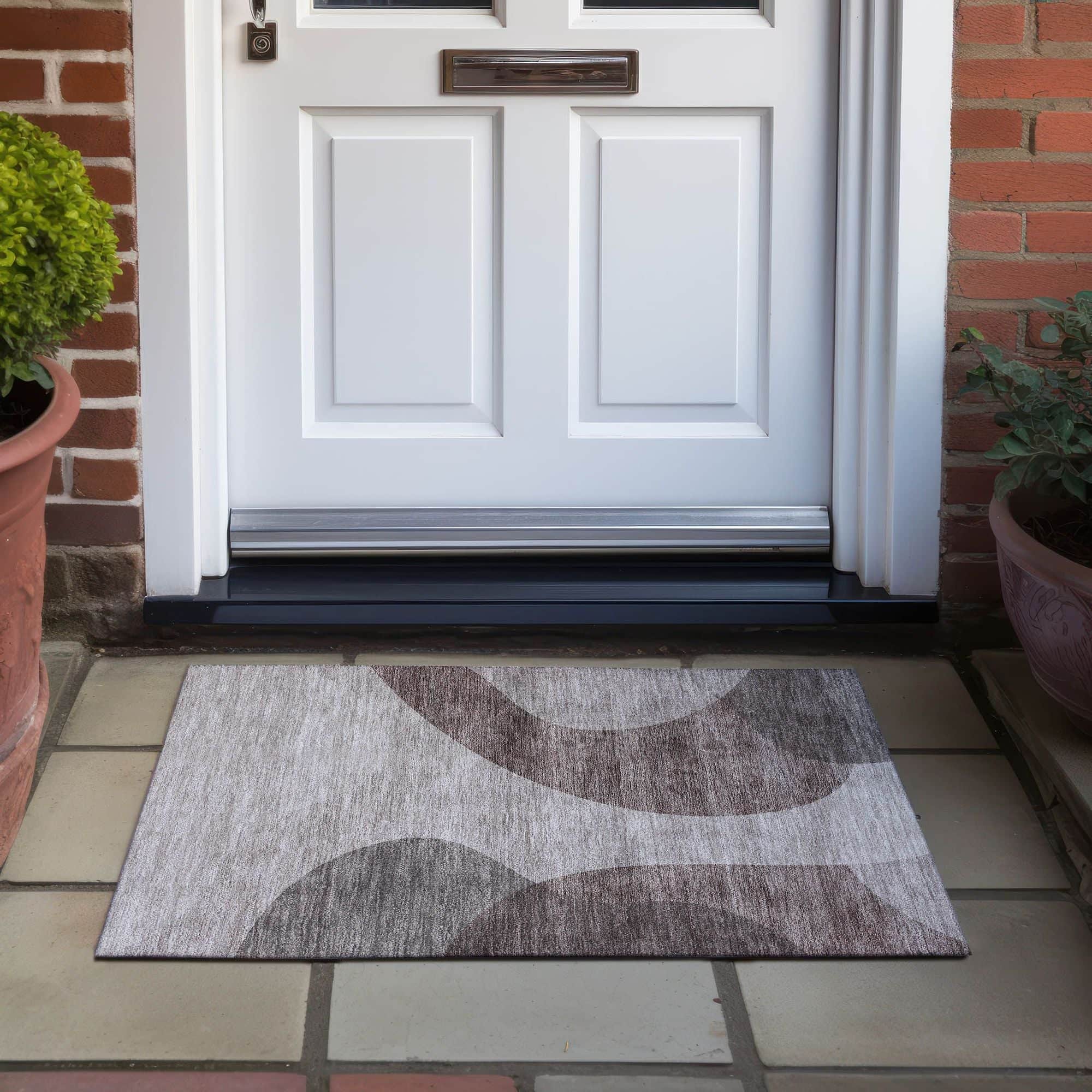 Machine Washable Mocha Brown Rug - Indoor / Outdoor - Kids / Pet Friendly Art Deco Print Rug