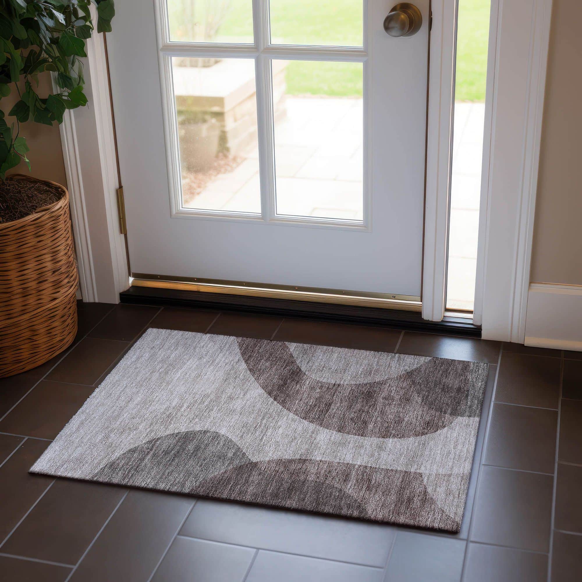 Machine Washable Mocha Brown Rug - Indoor / Outdoor - Kids / Pet Friendly Art Deco Print Rug