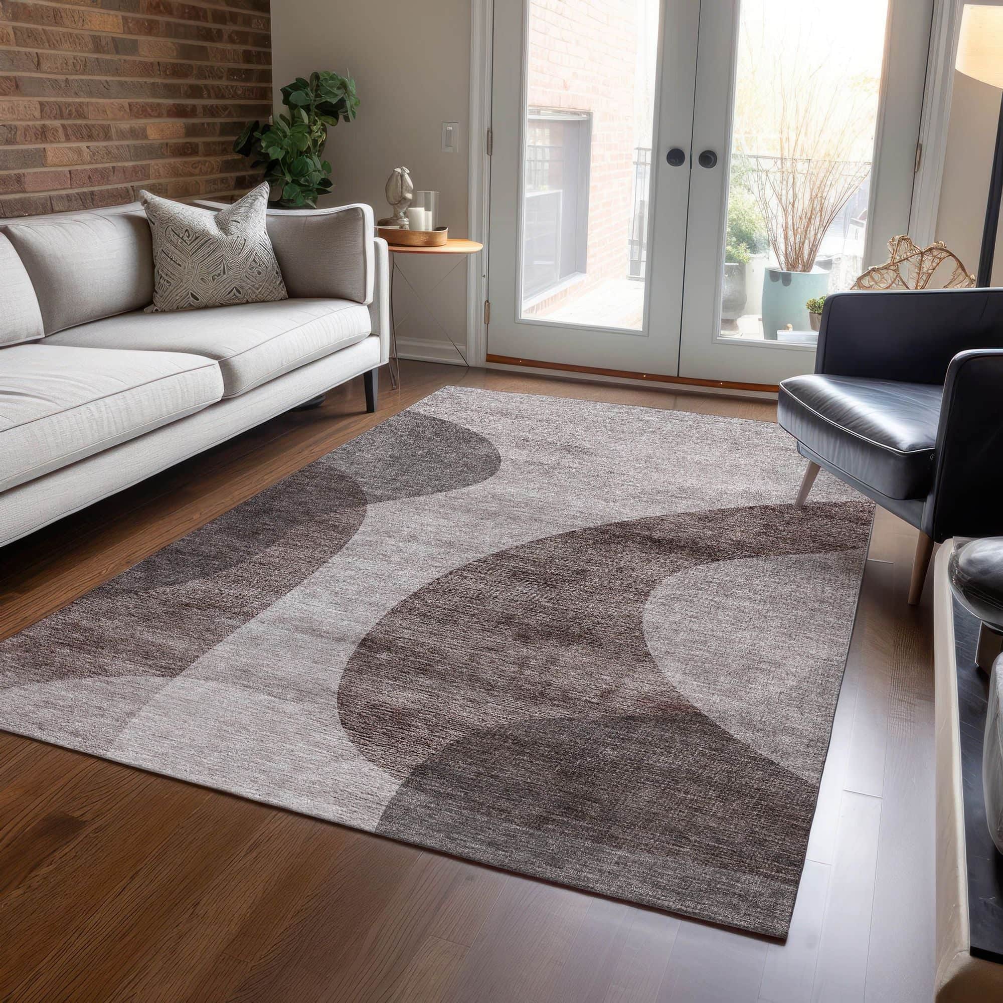 Machine Washable Mocha Brown Rug - Indoor / Outdoor - Kids / Pet Friendly Art Deco Print Rug
