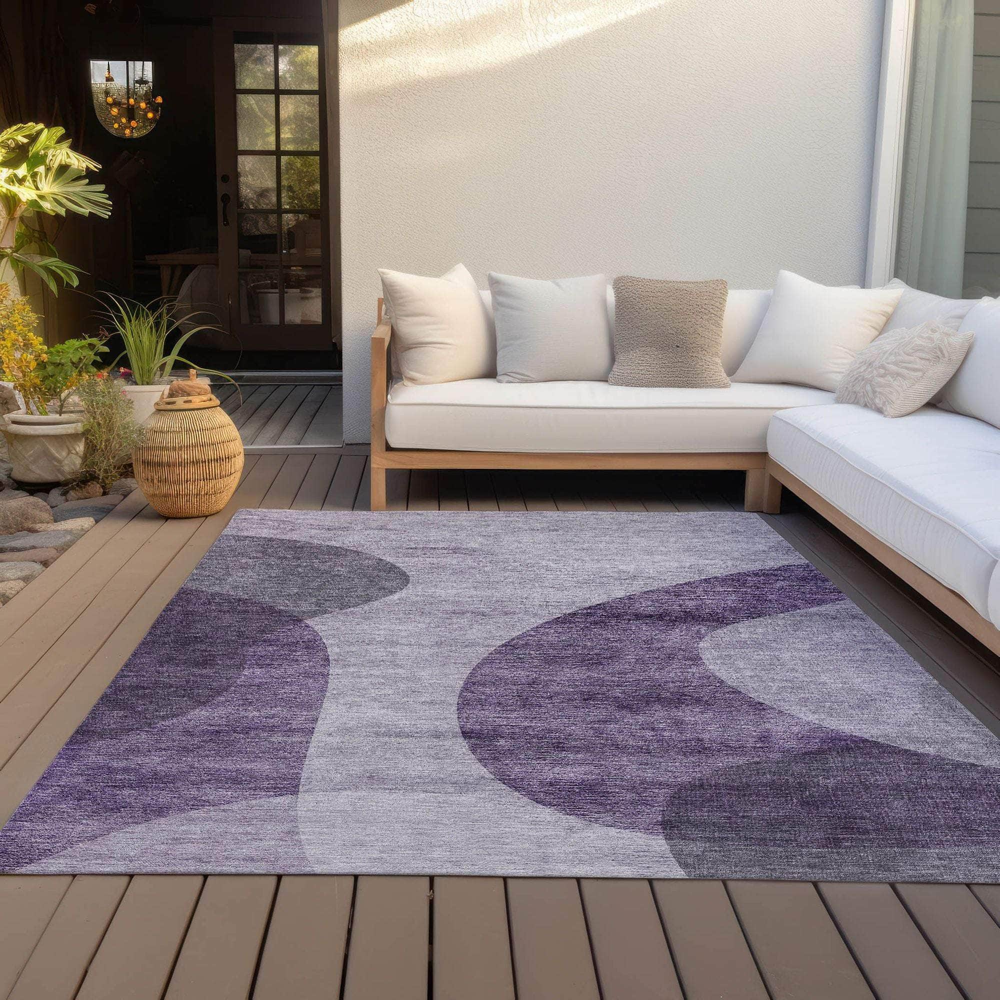Machine Washable Purple Rug - Indoor / Outdoor - Kids / Pet Friendly Art Deco Print Rug