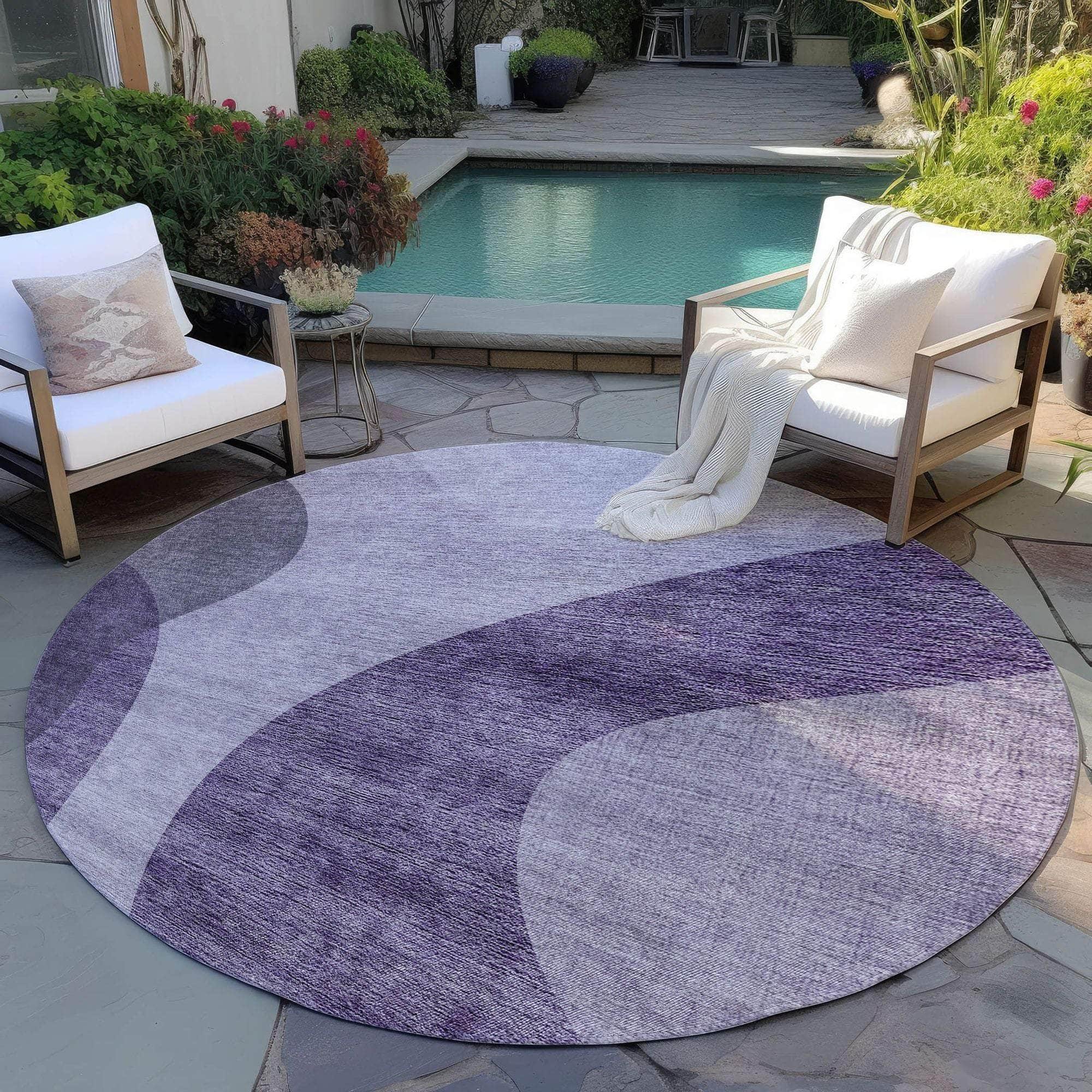 Machine Washable Purple Rug - Indoor / Outdoor - Kids / Pet Friendly Art Deco Print Rug