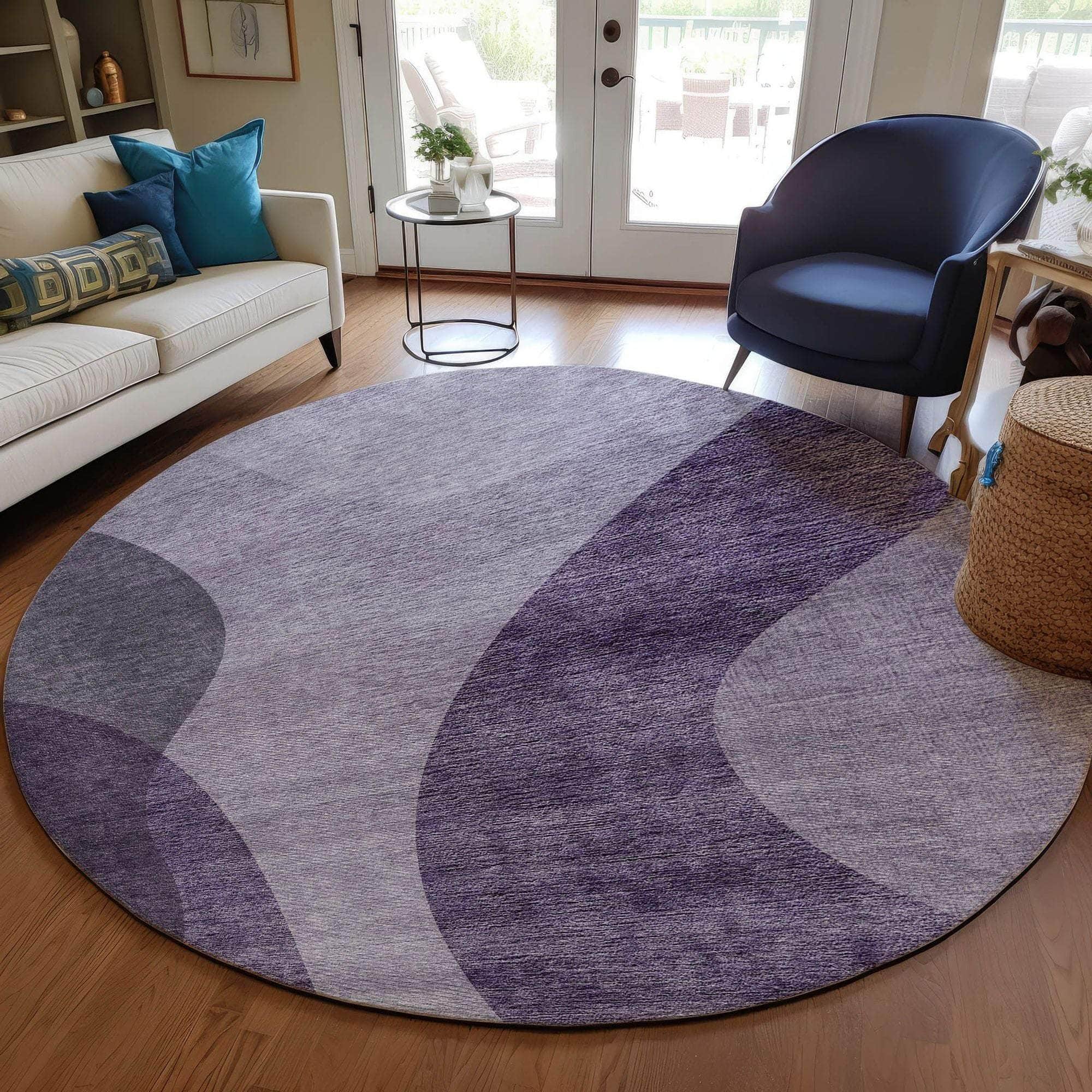 Machine Washable Purple Rug - Indoor / Outdoor - Kids / Pet Friendly Art Deco Print Rug