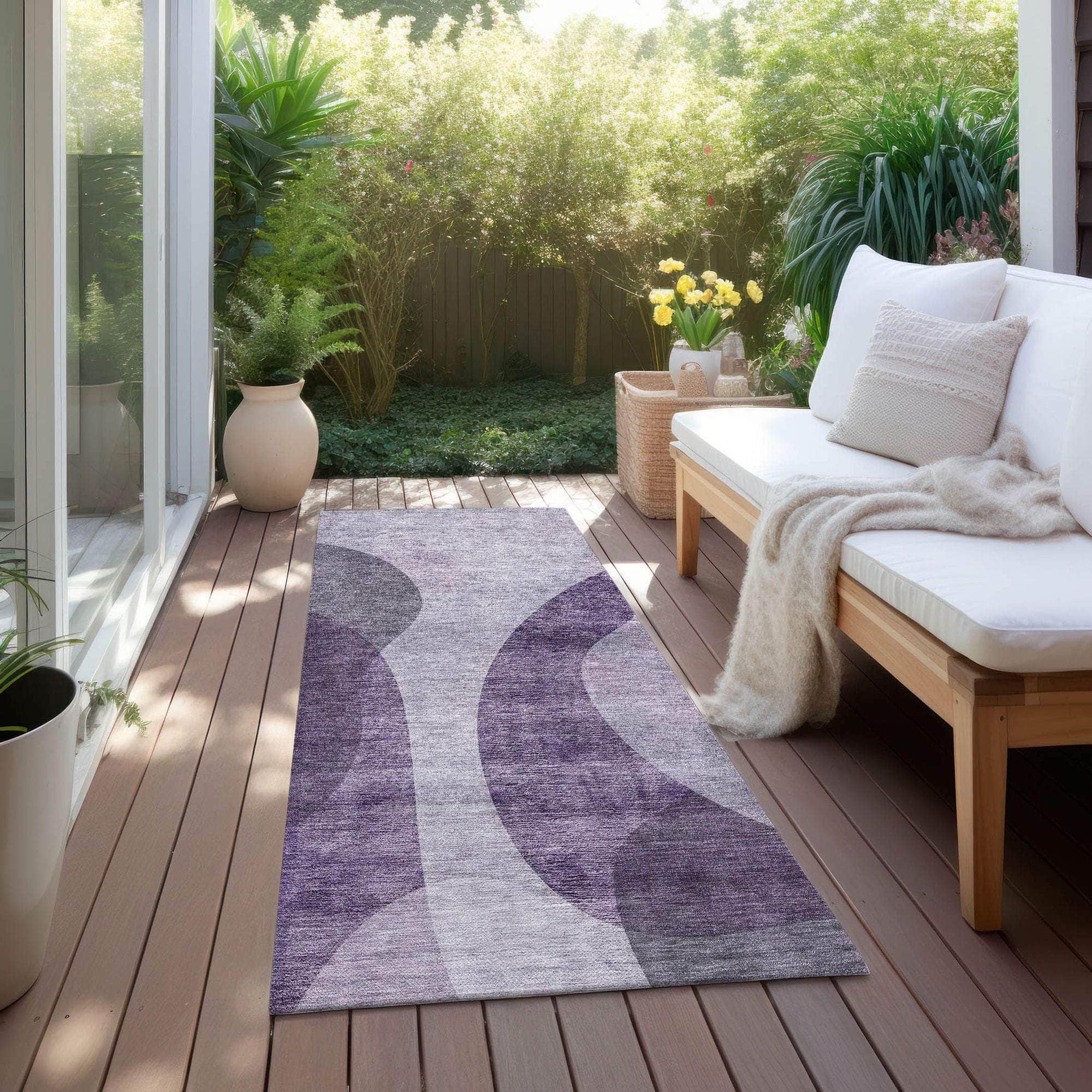 Machine Washable Purple Rug - Indoor / Outdoor - Kids / Pet Friendly Art Deco Print Rug
