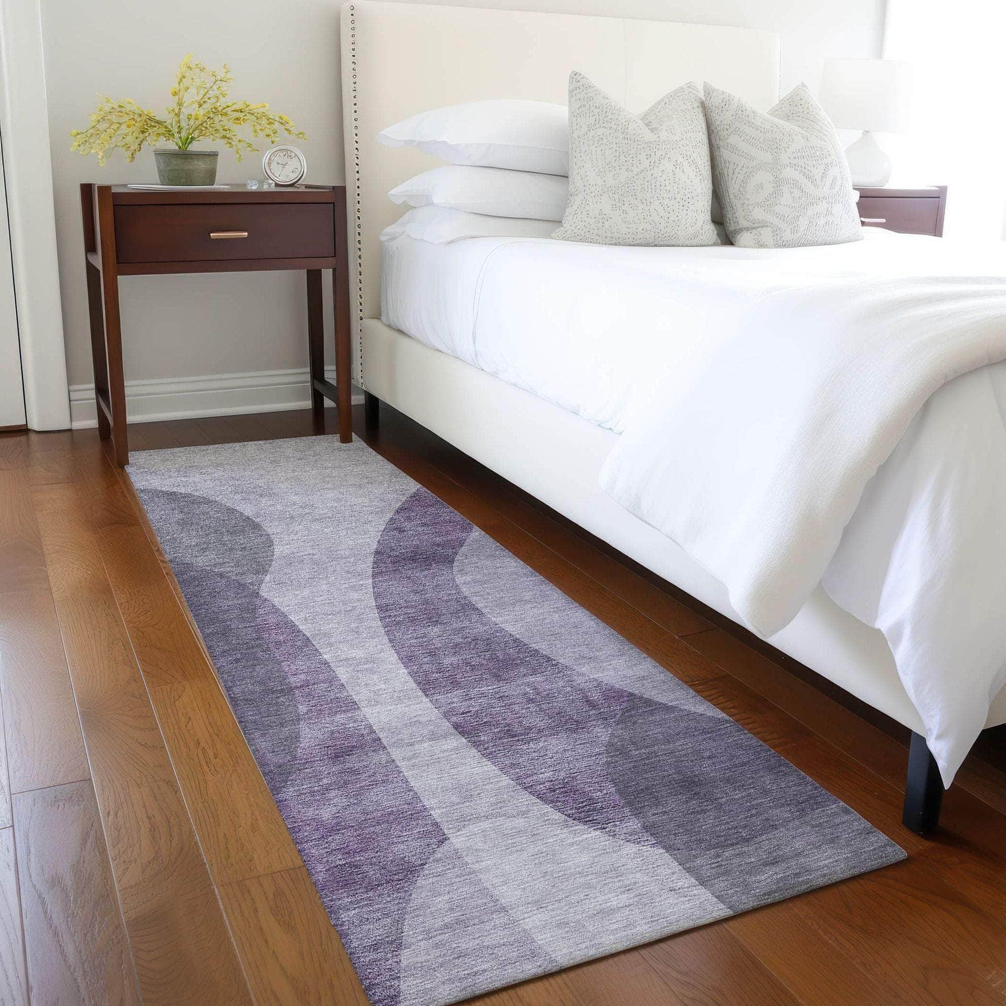 Machine Washable Purple Rug - Indoor / Outdoor - Kids / Pet Friendly Art Deco Print Rug