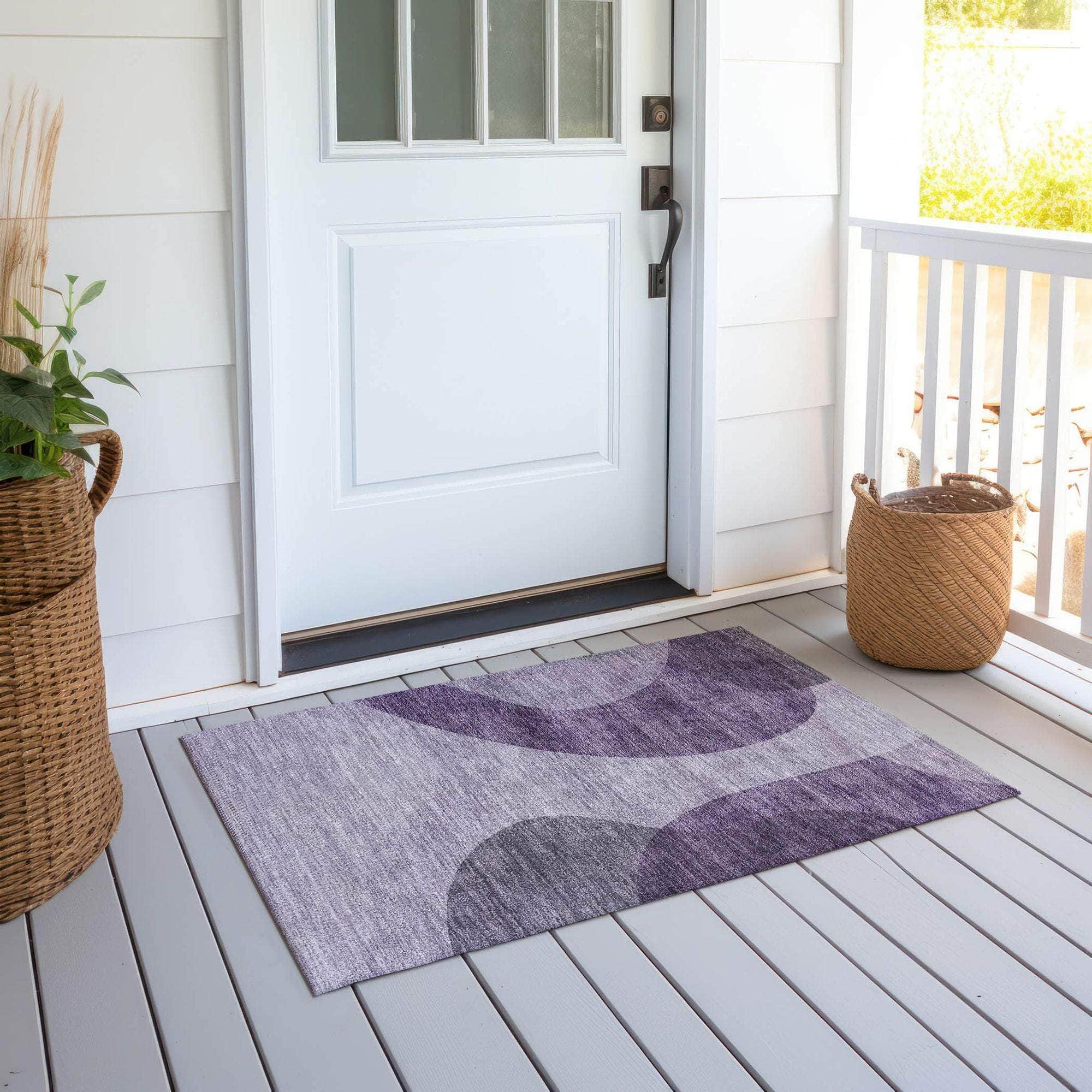Machine Washable Purple Rug - Indoor / Outdoor - Kids / Pet Friendly Art Deco Print Rug