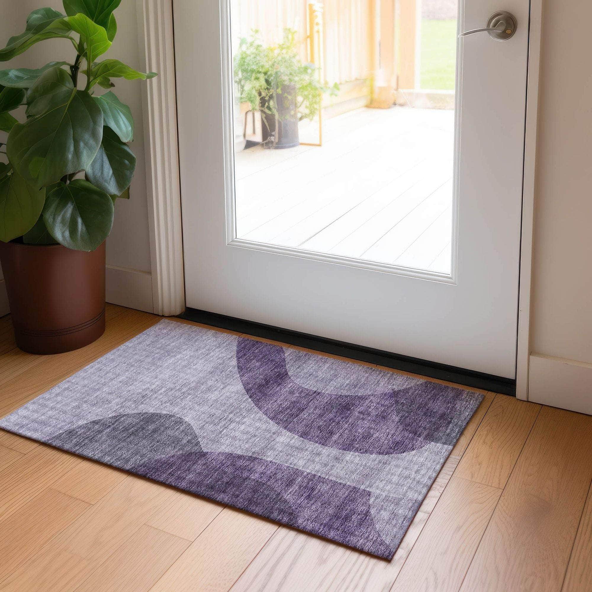 Machine Washable Purple Rug - Indoor / Outdoor - Kids / Pet Friendly Art Deco Print Rug