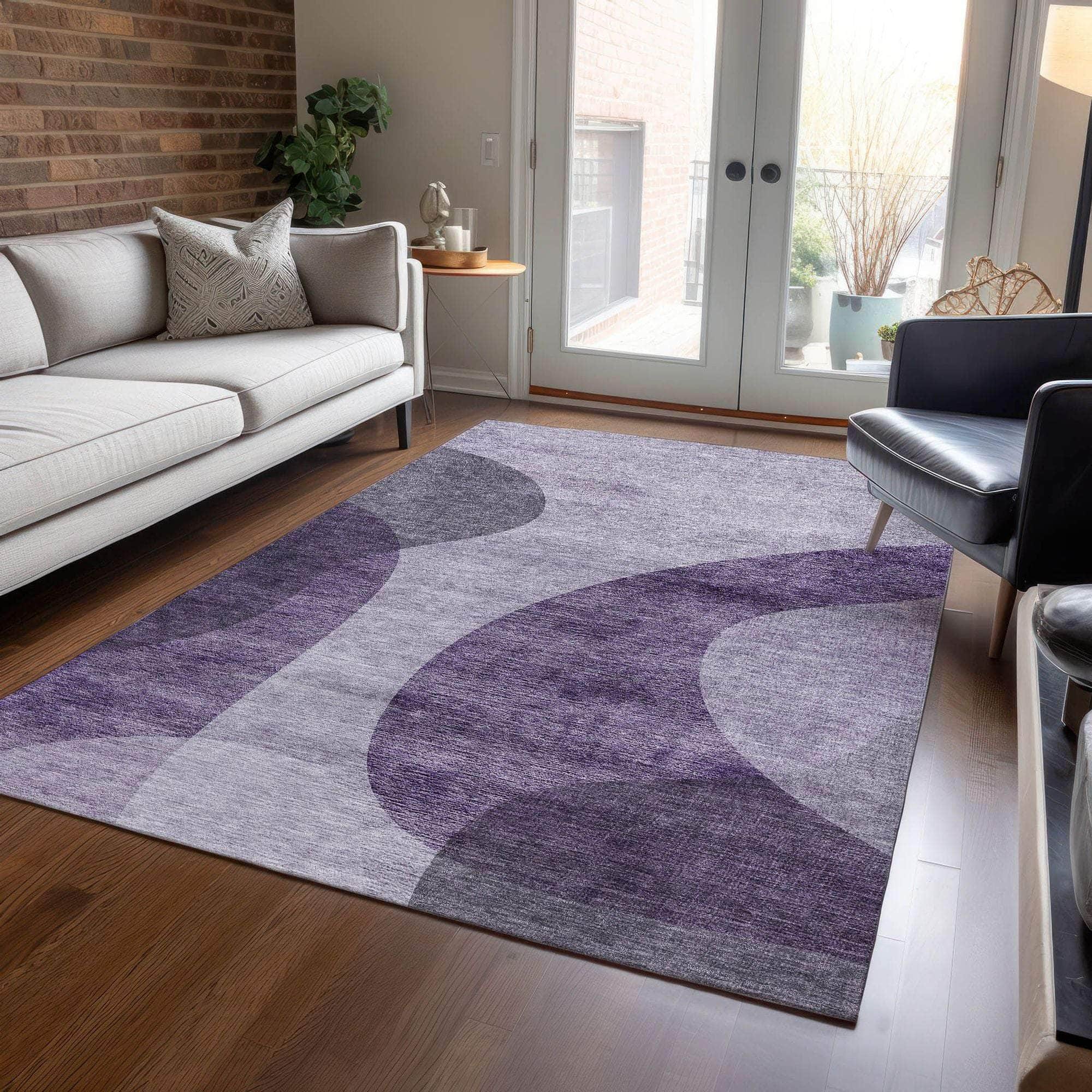 Machine Washable Purple Rug - Indoor / Outdoor - Kids / Pet Friendly Art Deco Print Rug