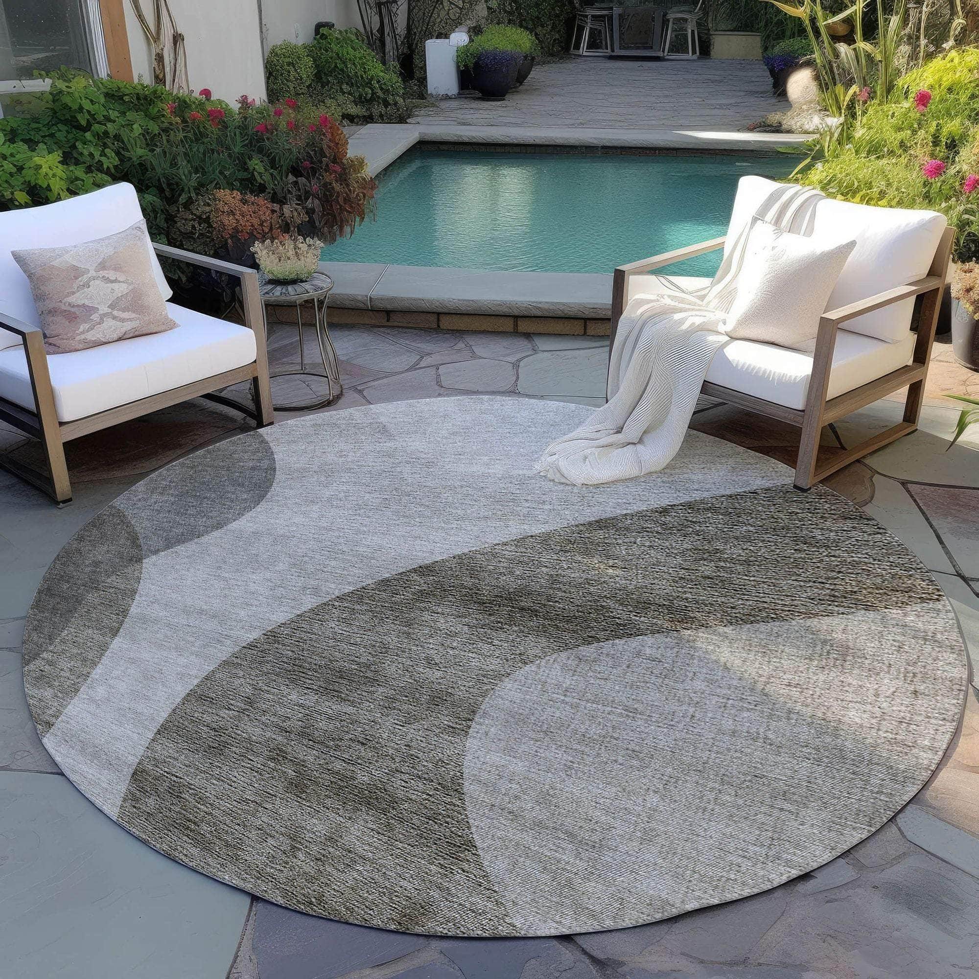 Machine Washable Taupe Brown Rug - Indoor / Outdoor - Kids / Pet Friendly Art Deco Print Rug