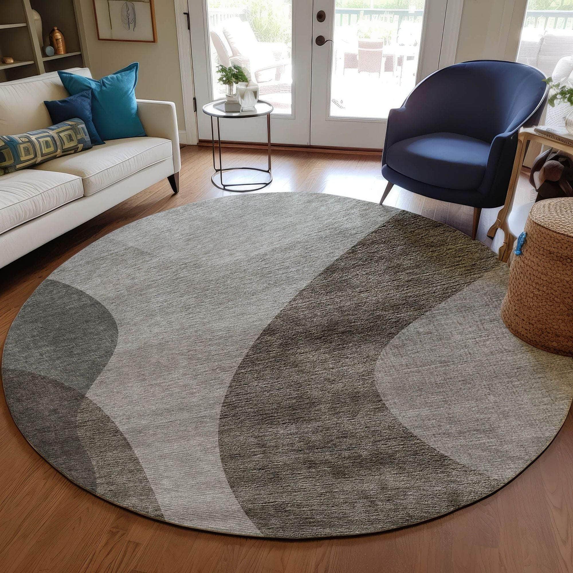 Machine Washable Taupe Brown Rug - Indoor / Outdoor - Kids / Pet Friendly Art Deco Print Rug