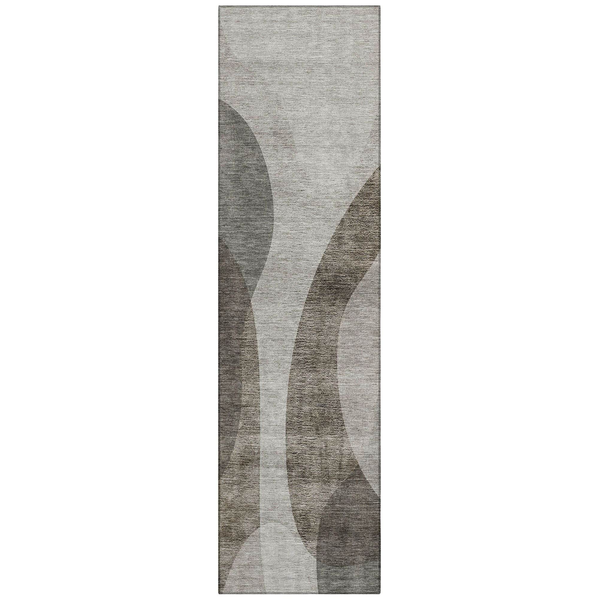 Machine Washable Taupe Brown Rug - Indoor / Outdoor - Kids / Pet Friendly Art Deco Print Rug