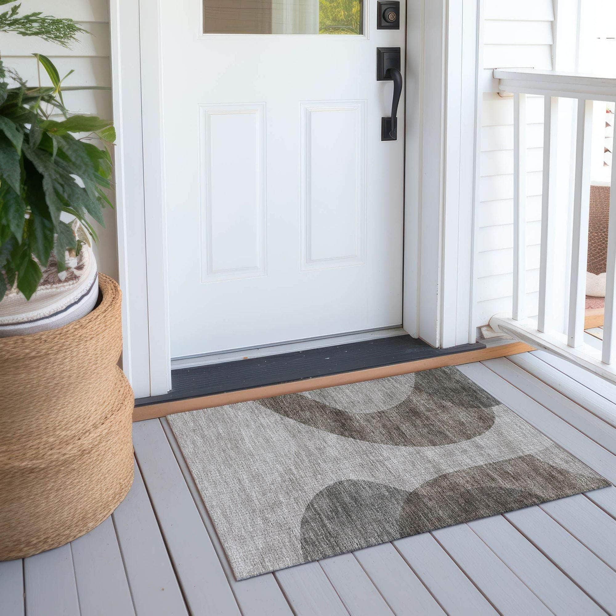 Machine Washable Taupe Brown Rug - Indoor / Outdoor - Kids / Pet Friendly Art Deco Print Rug