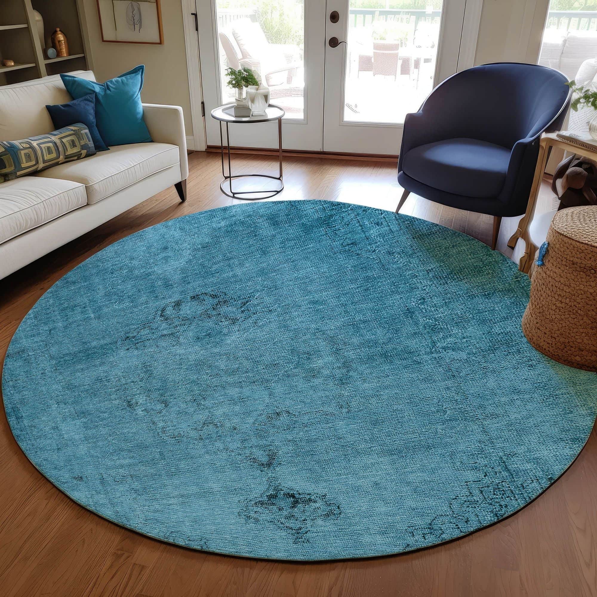 Machine Washable Blue Rug - Indoor / Outdoor - Kids / Pet Friendly Oriental Print Rug