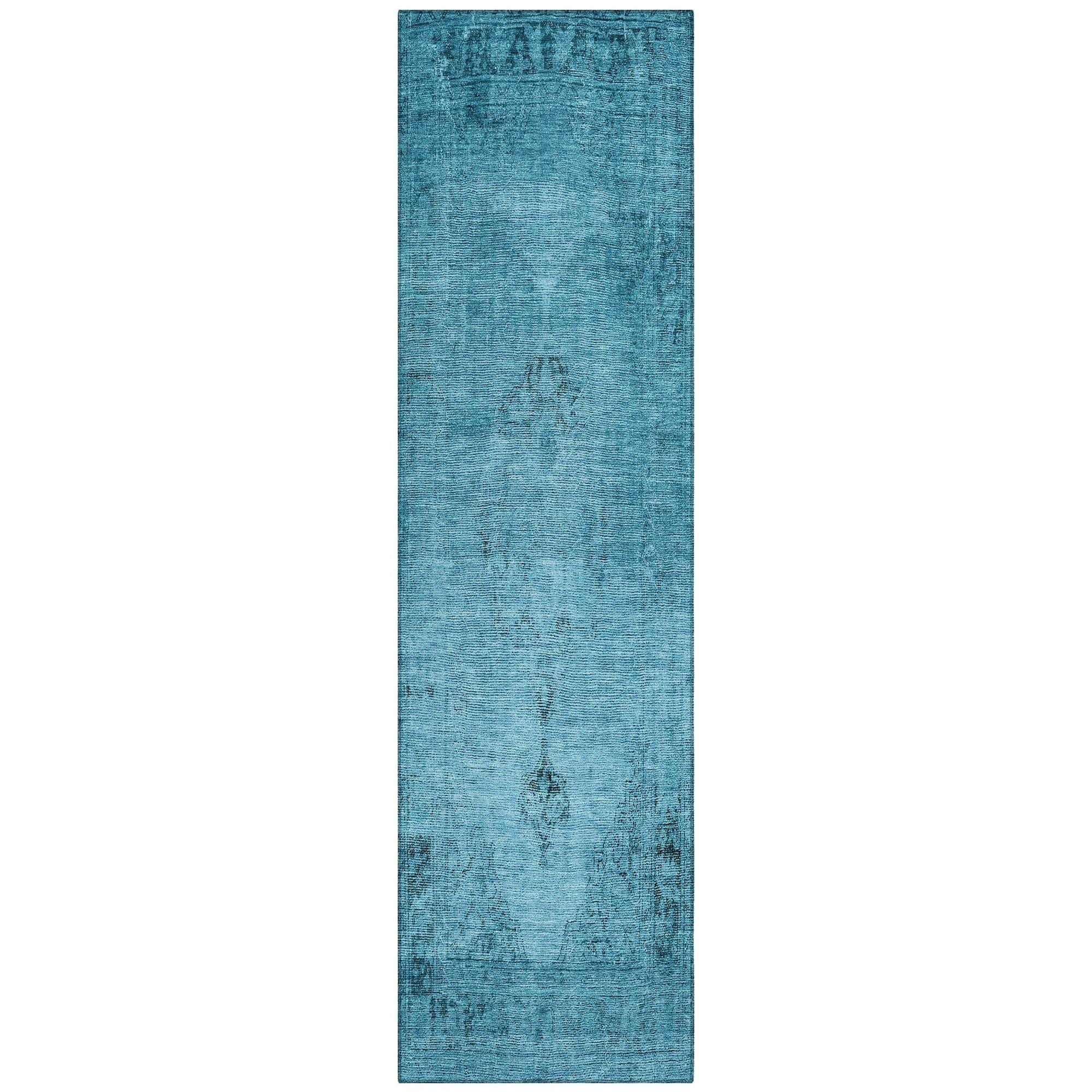 Machine Washable Blue Rug - Indoor / Outdoor - Kids / Pet Friendly Oriental Print Rug