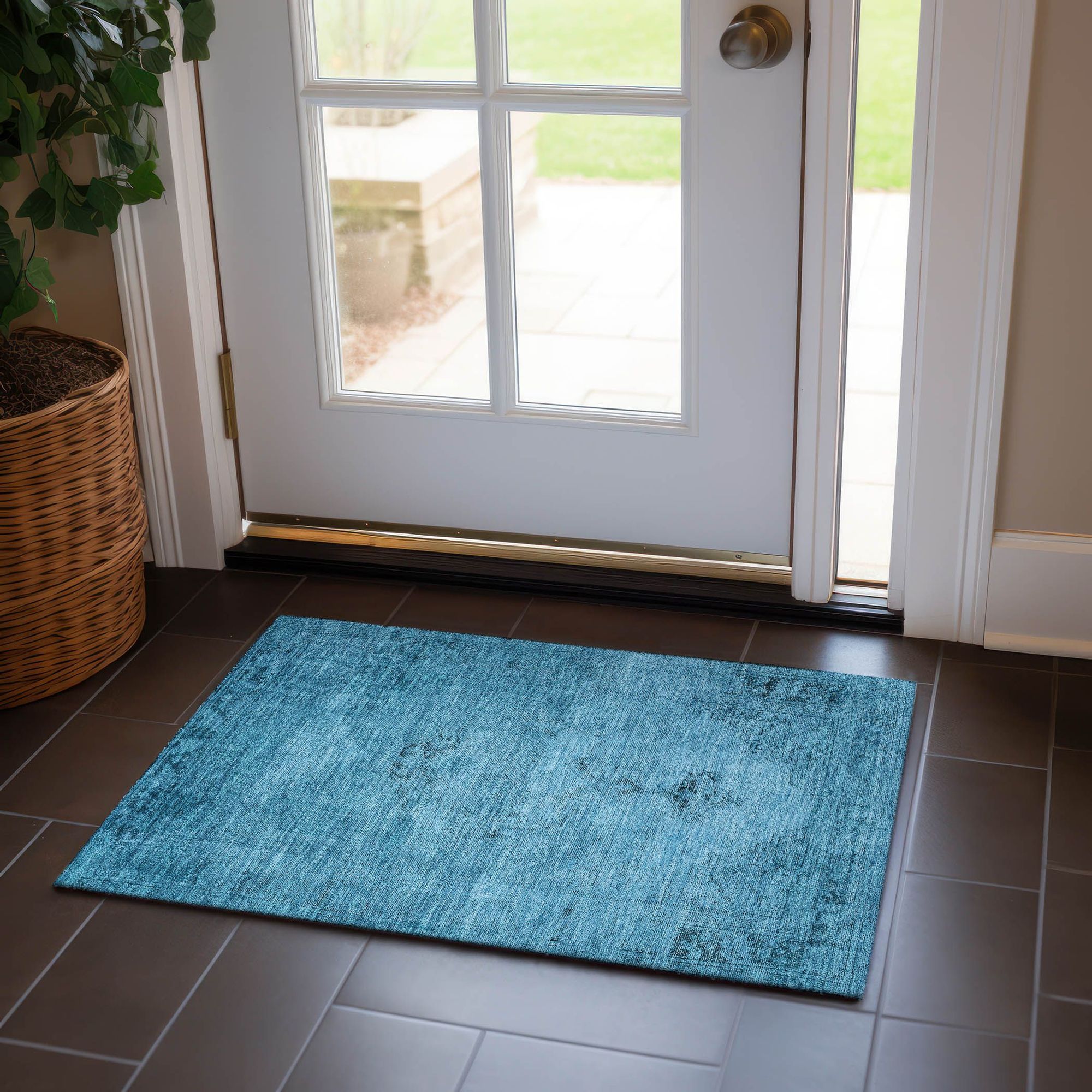 Machine Washable Blue Rug - Indoor / Outdoor - Kids / Pet Friendly Oriental Print Rug