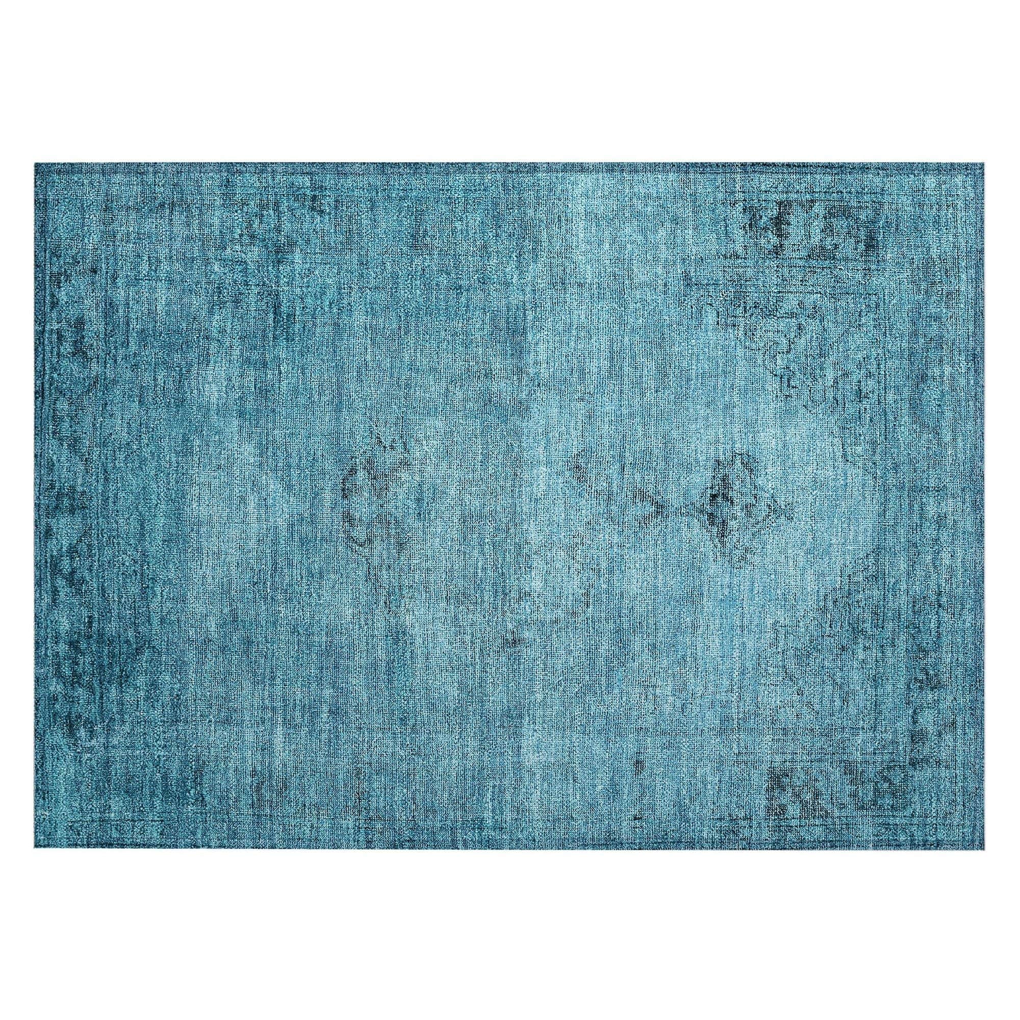 Machine Washable Blue Rug - Indoor / Outdoor - Kids / Pet Friendly Oriental Print Rug