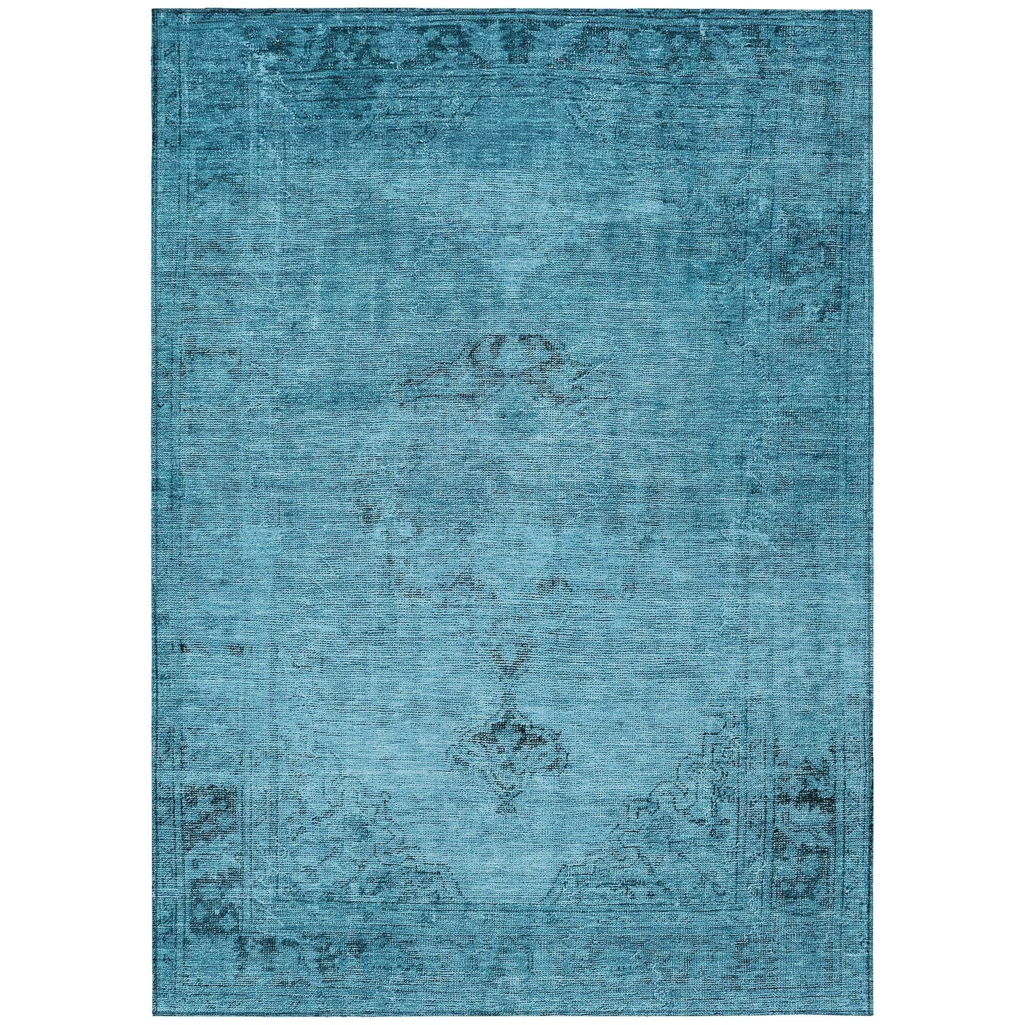 Machine Washable Blue Rug - Indoor / Outdoor - Kids / Pet Friendly Oriental Print Rug