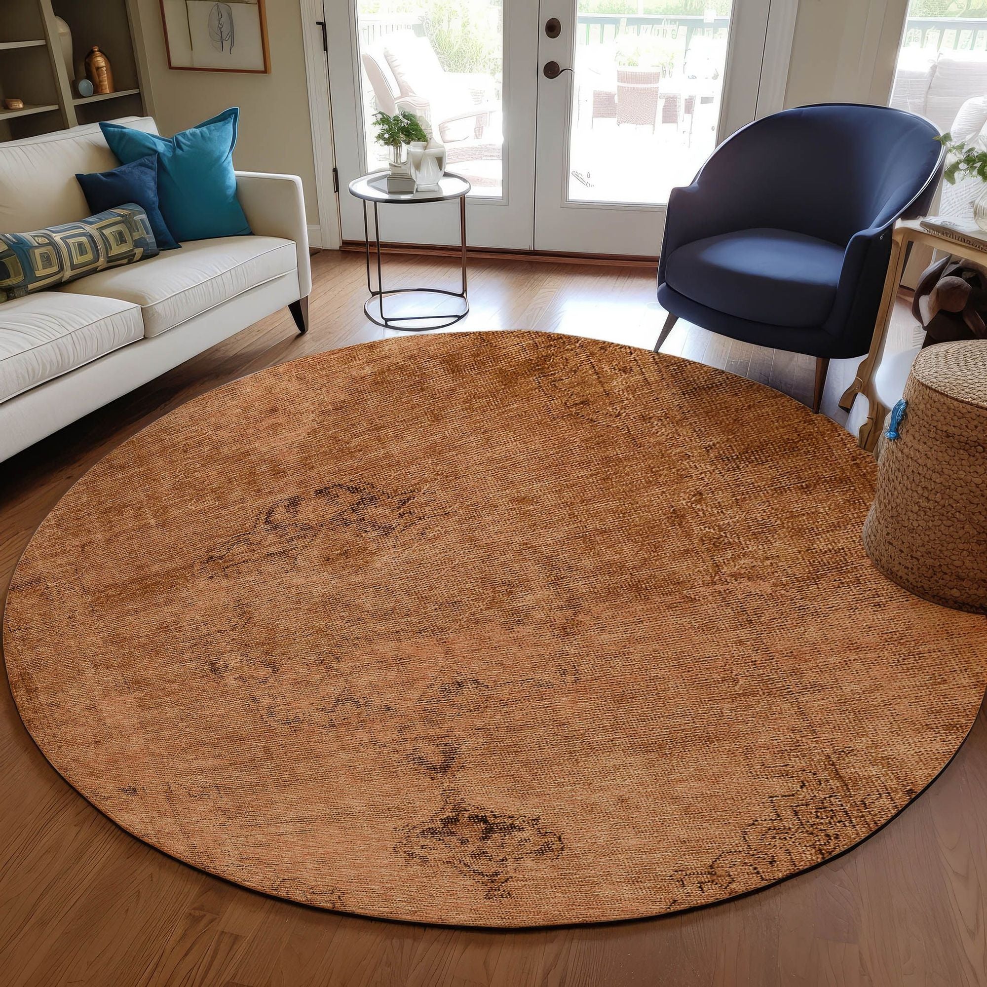 Machine Washable Copper Orange Rug - Indoor / Outdoor - Kids / Pet Friendly Oriental Print Rug