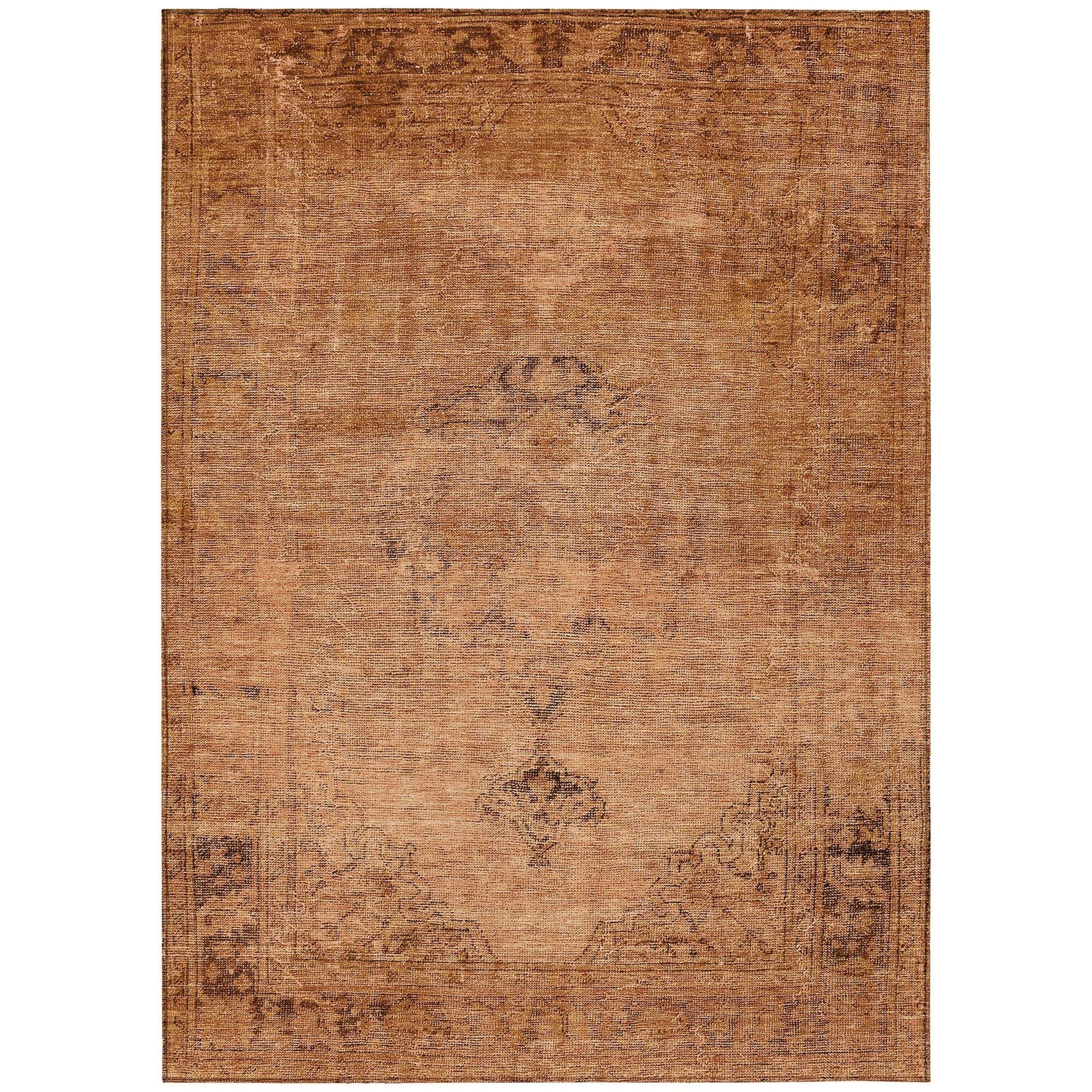 Machine Washable Copper Orange Rug - Indoor / Outdoor - Kids / Pet Friendly Oriental Print Rug