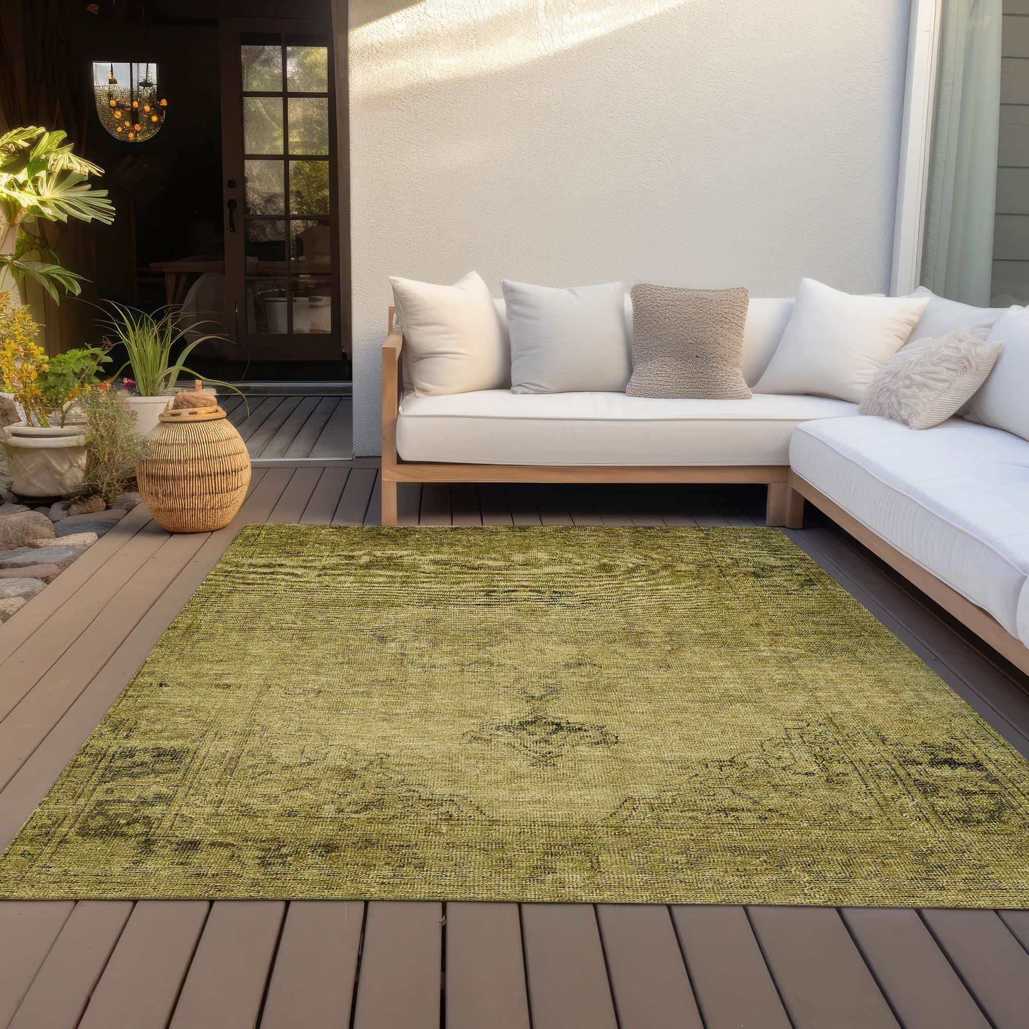 Machine Washable Gold Rug - Indoor / Outdoor - Kids / Pet Friendly Oriental Print Rug