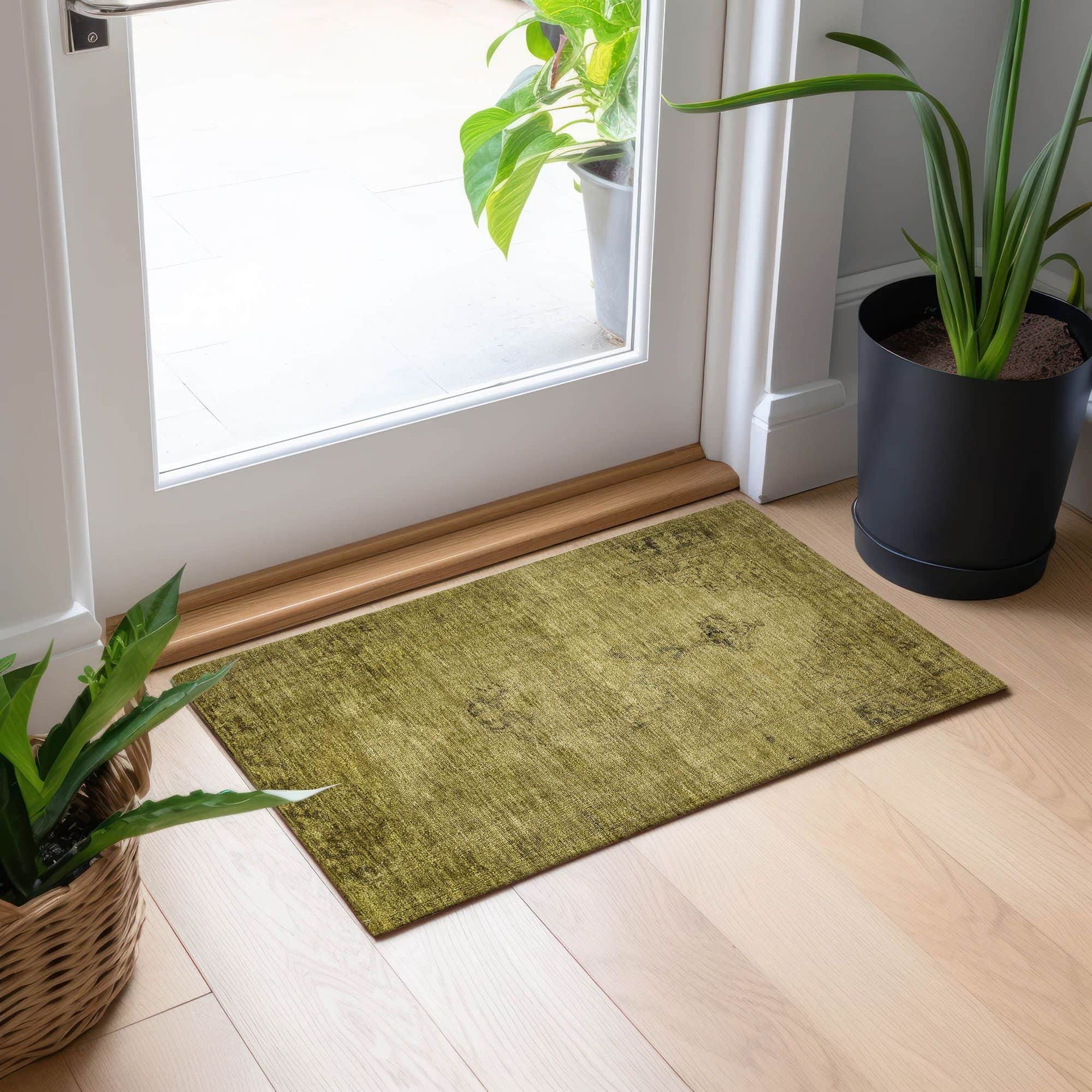 Machine Washable Gold Rug - Indoor / Outdoor - Kids / Pet Friendly Oriental Print Rug