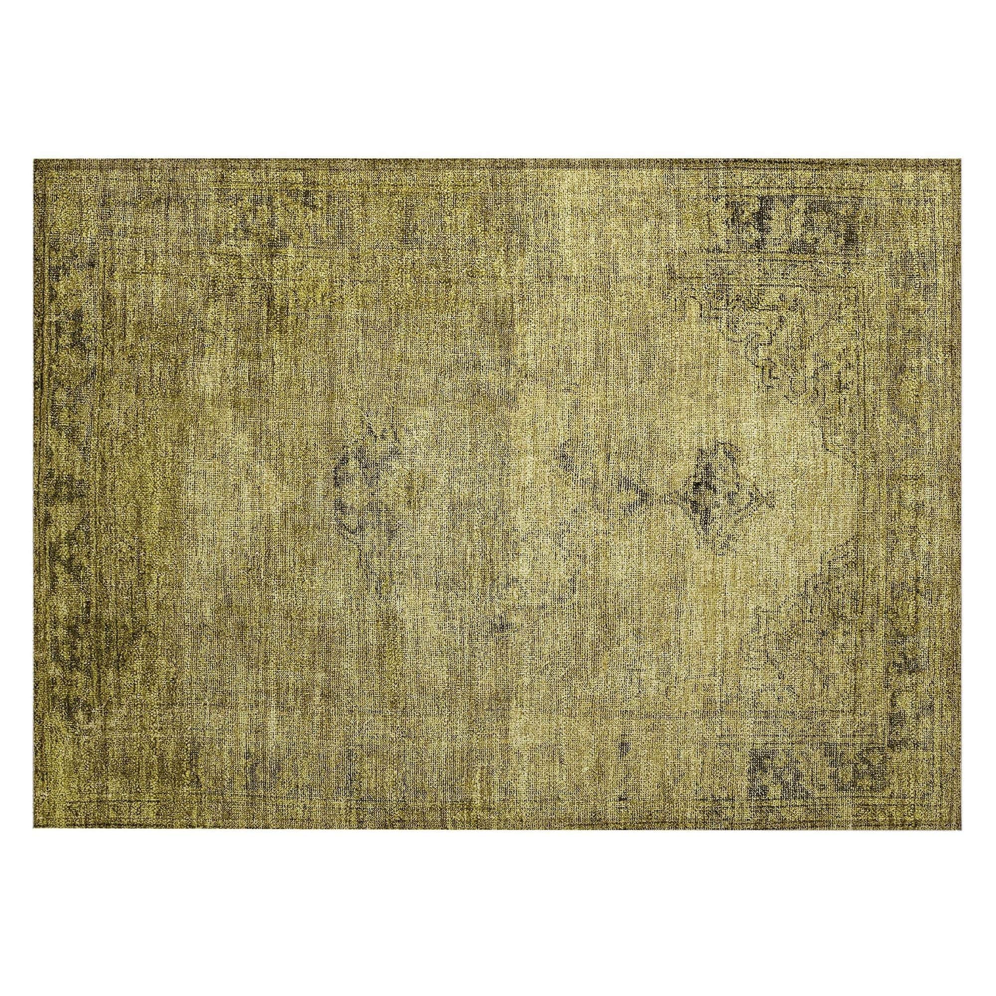 Machine Washable Gold Rug - Indoor / Outdoor - Kids / Pet Friendly Oriental Print Rug