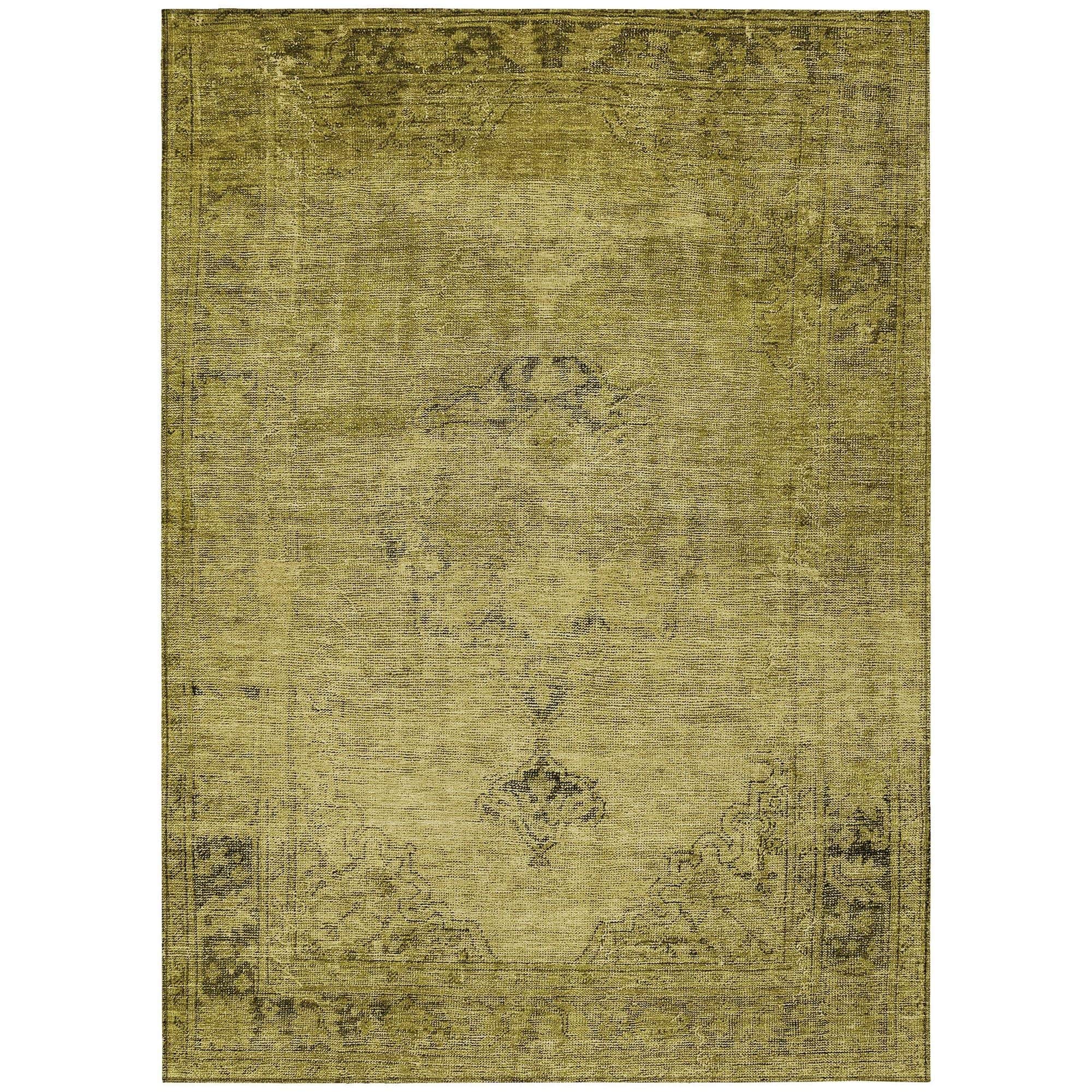 Machine Washable Gold Rug - Indoor / Outdoor - Kids / Pet Friendly Oriental Print Rug