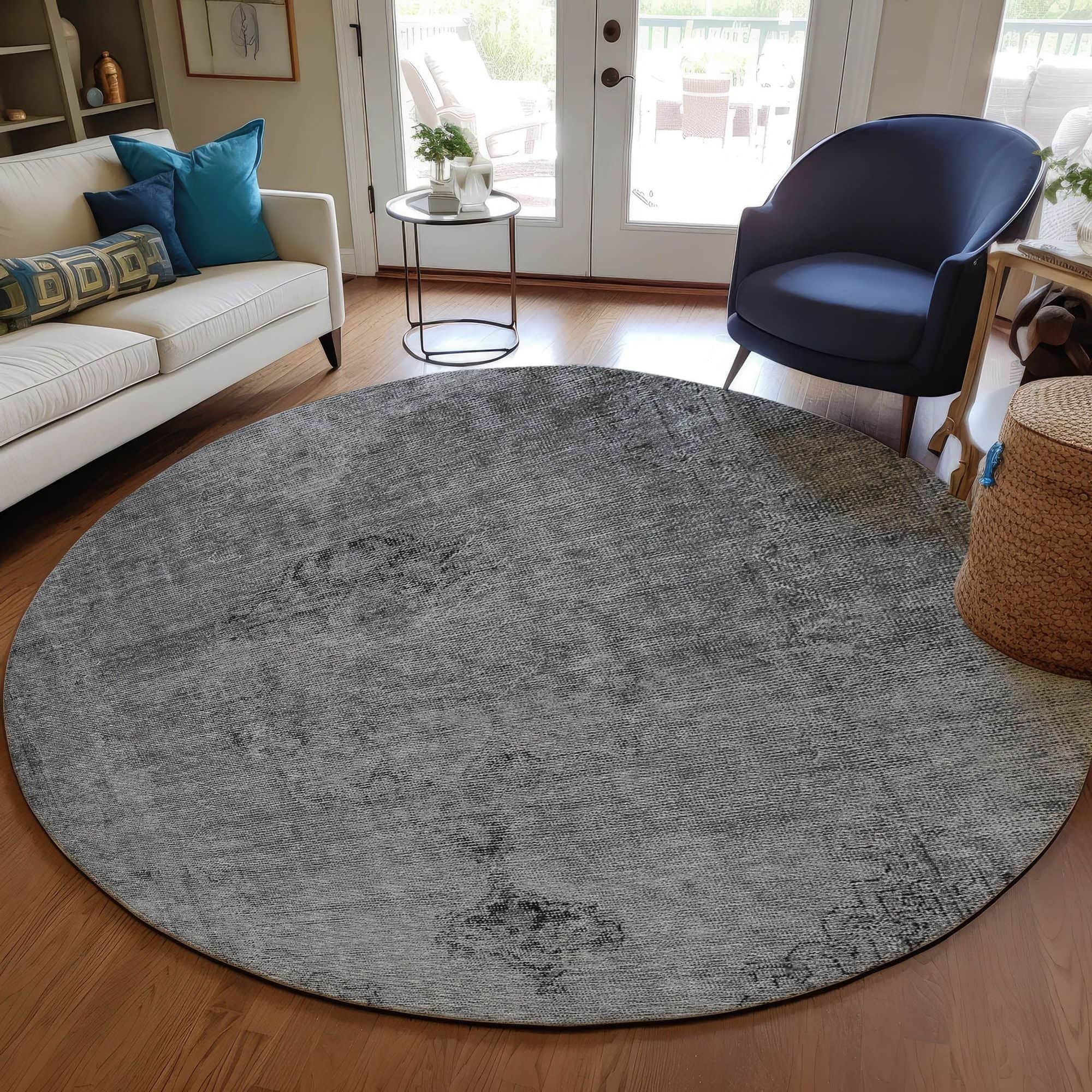 Machine Washable Gray Rug - Indoor / Outdoor - Kids / Pet Friendly Oriental Print Rug