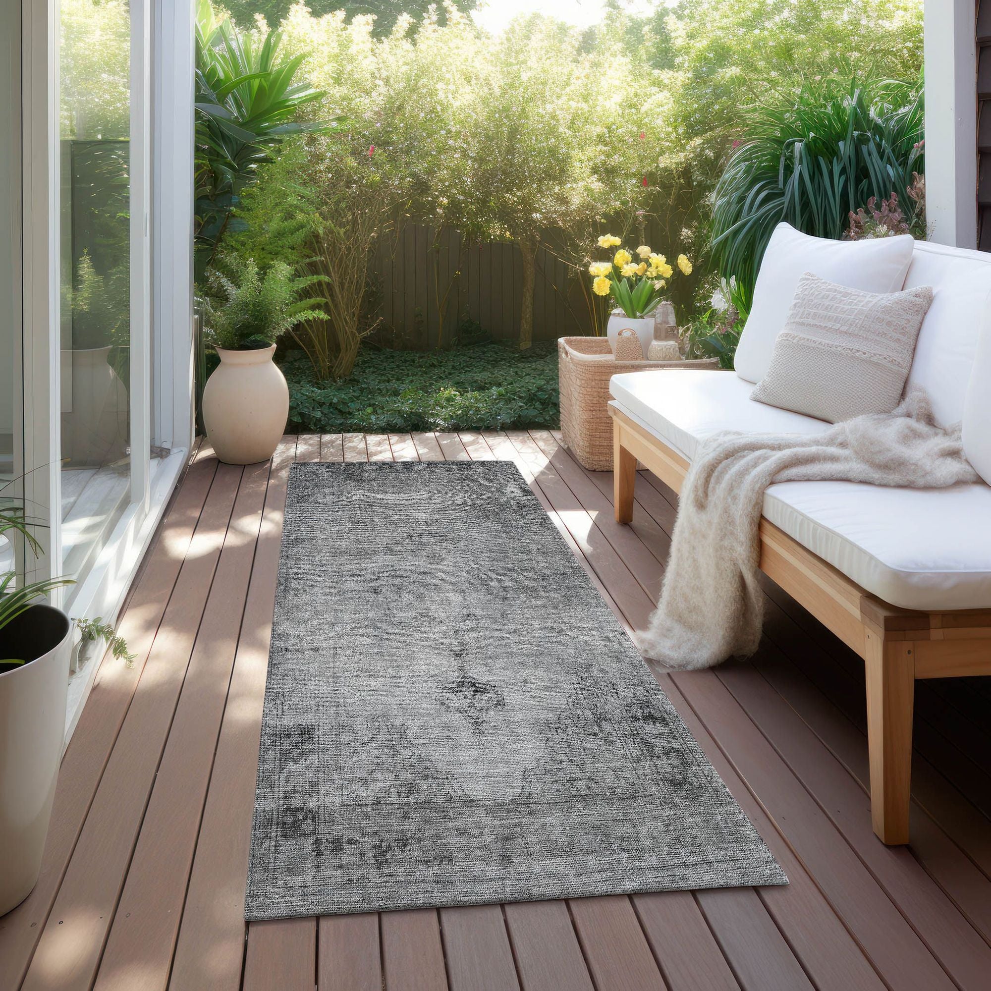 Machine Washable Gray Rug - Indoor / Outdoor - Kids / Pet Friendly Oriental Print Rug